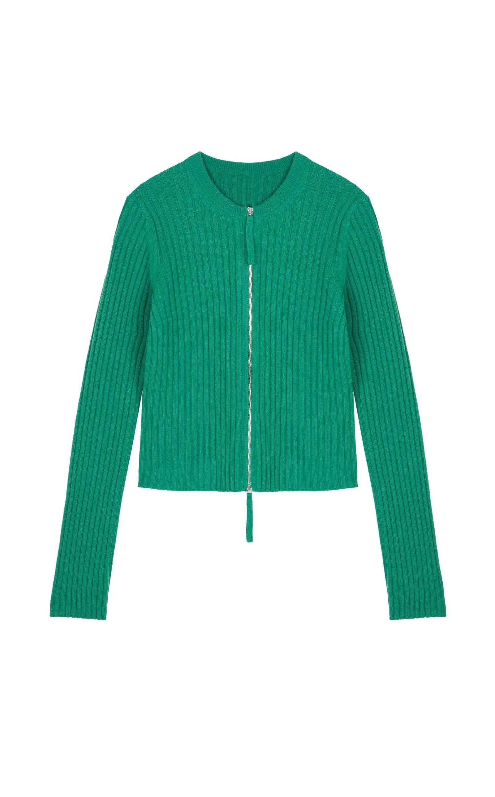 Damen Cropped Strickjacke mit Zwei-Wege-Reißverschluss LESS
