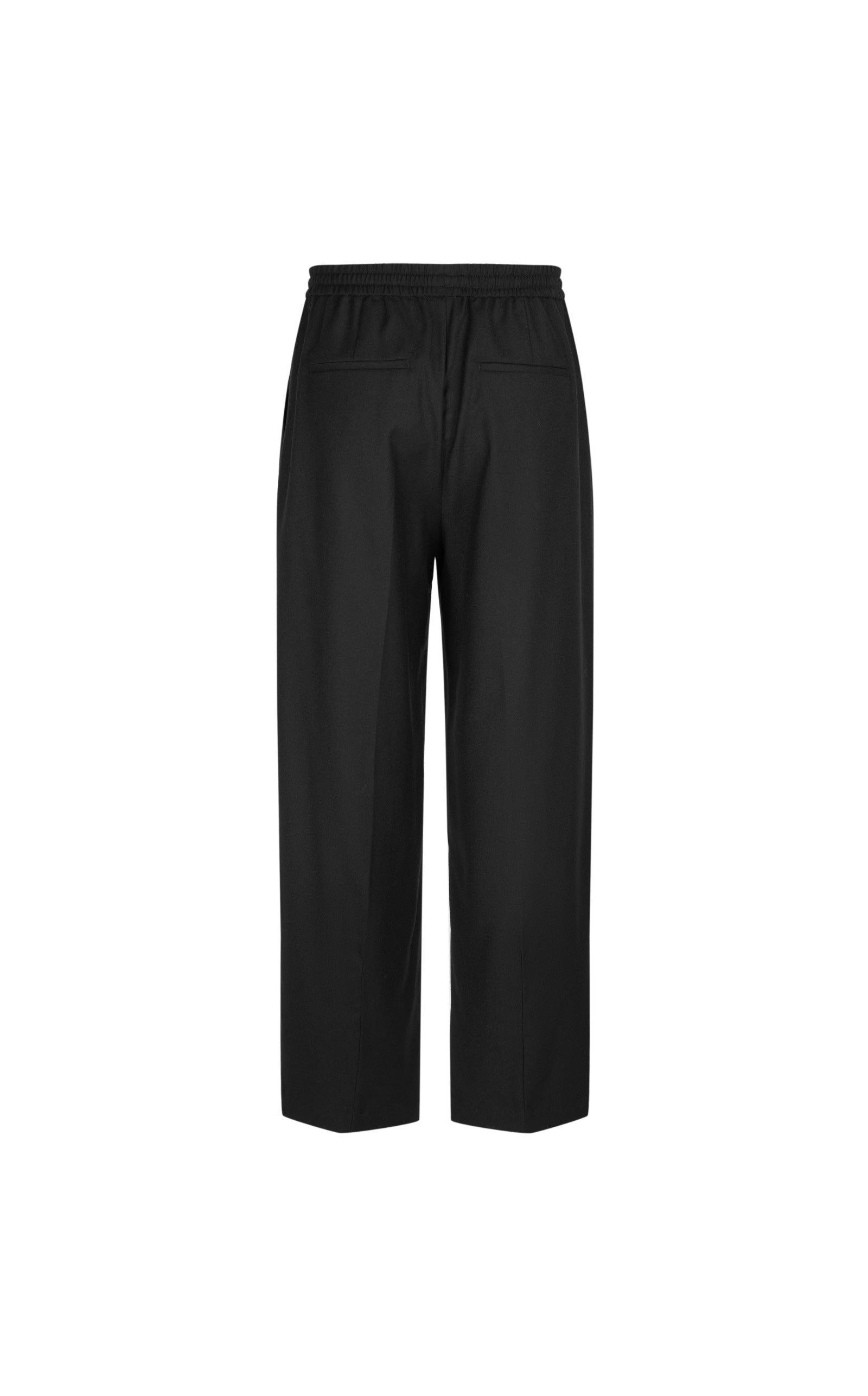 Damen weite Anzughose mit Bügelfalte & Gummibund Schwarz LESS