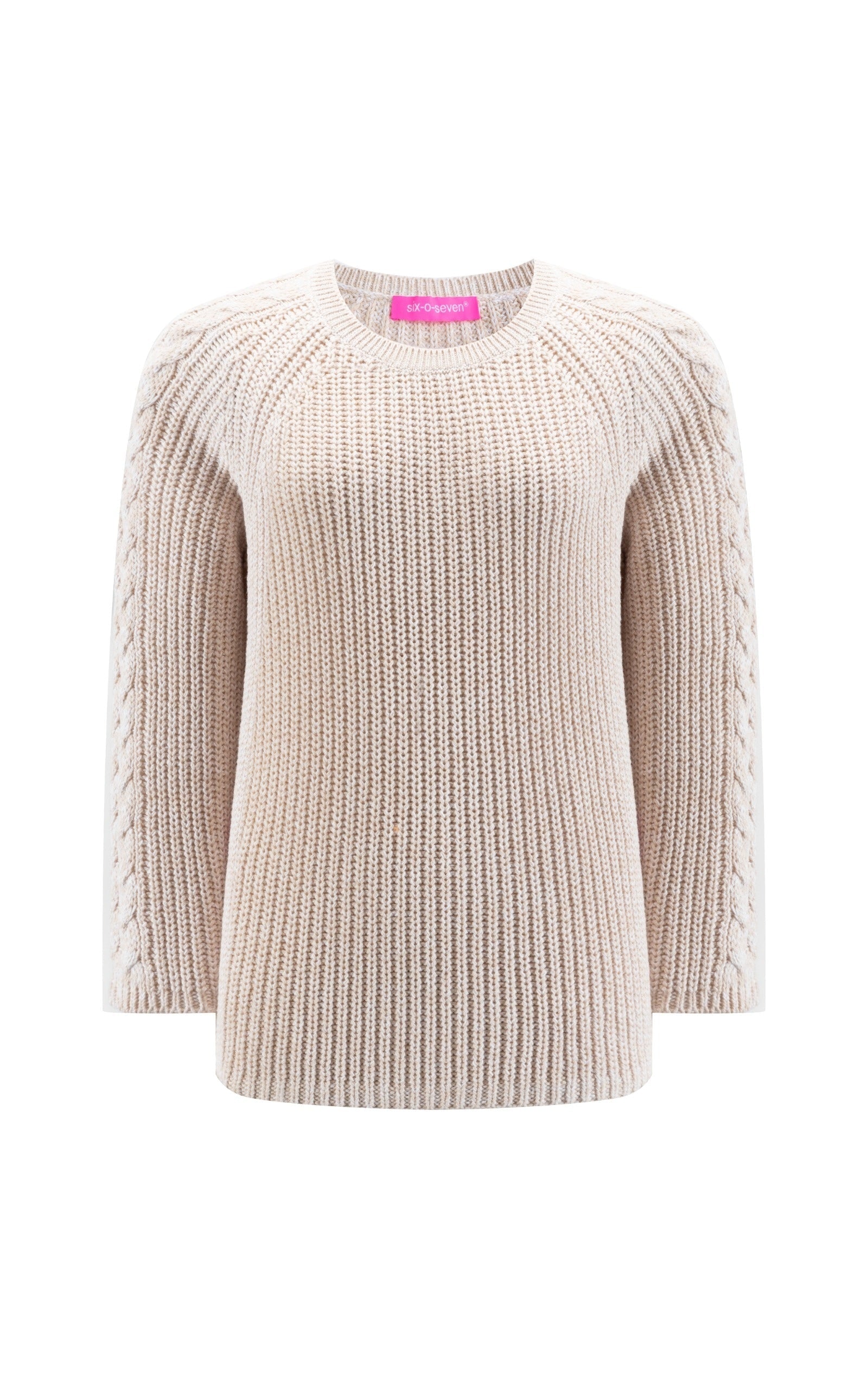Damen Regular Strickpullover mit Patentmuster und Kabelstrick six-o-seven