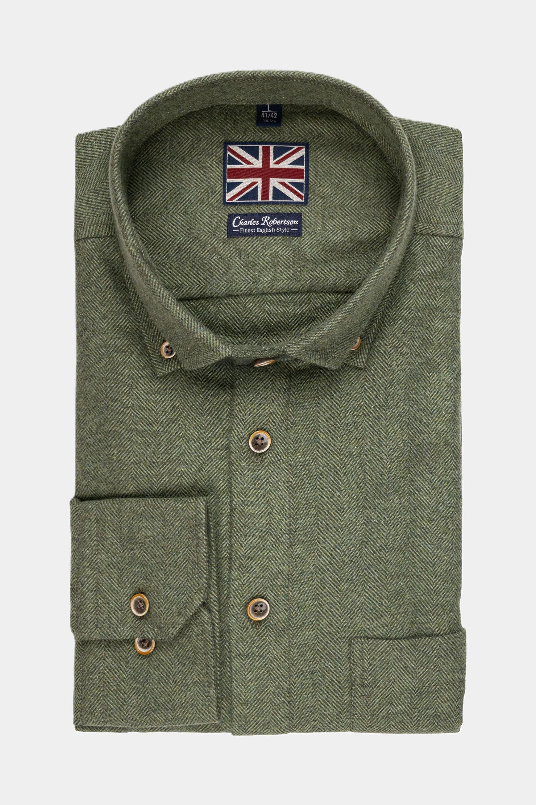 Charles Robertson Langarmhemd im Modern Fit mit Herringbone Muster - forest green Haupt