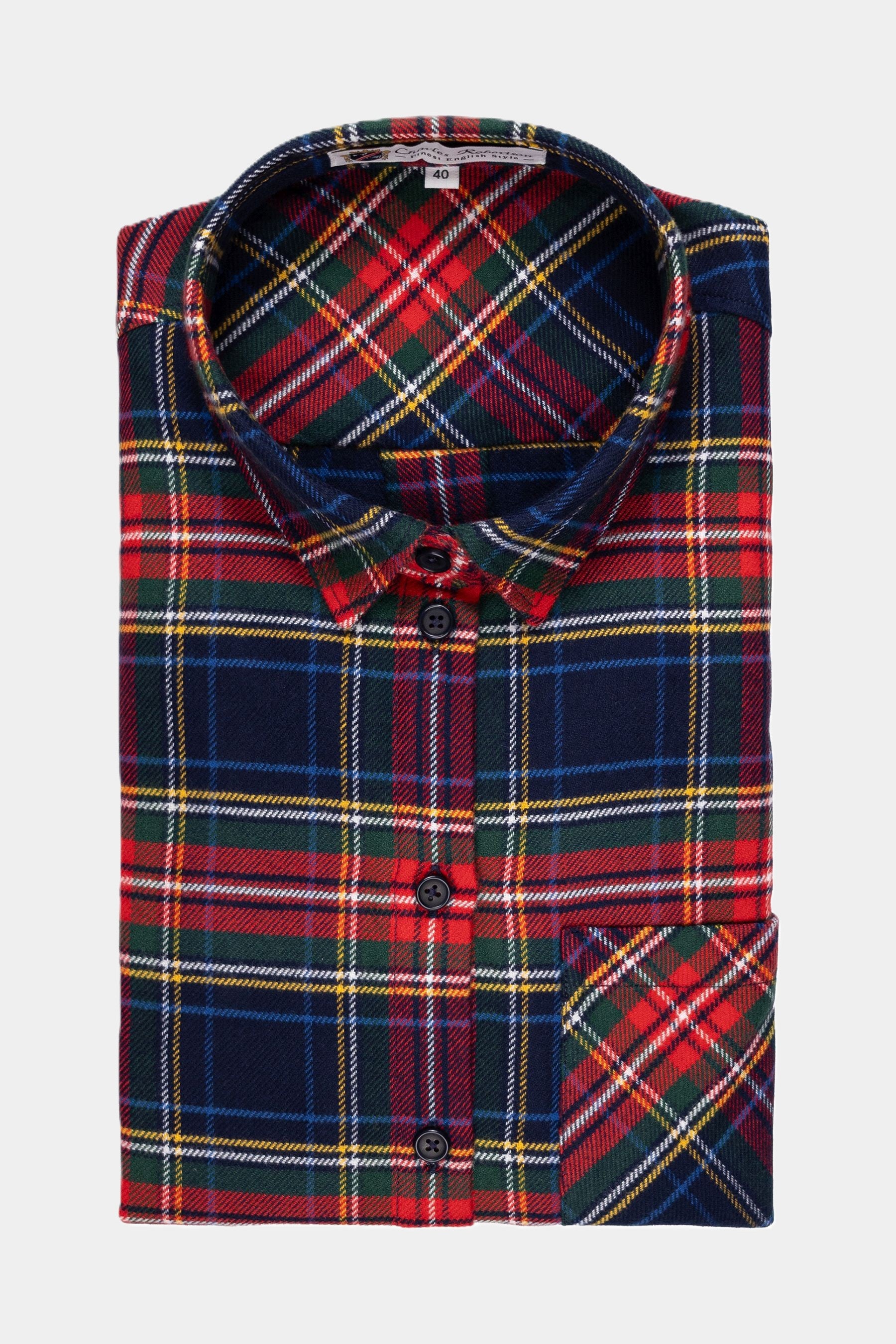Charles Robertson camisa de mujer a cuadros con bolsillo en el pecho en ROJO CUADROS
