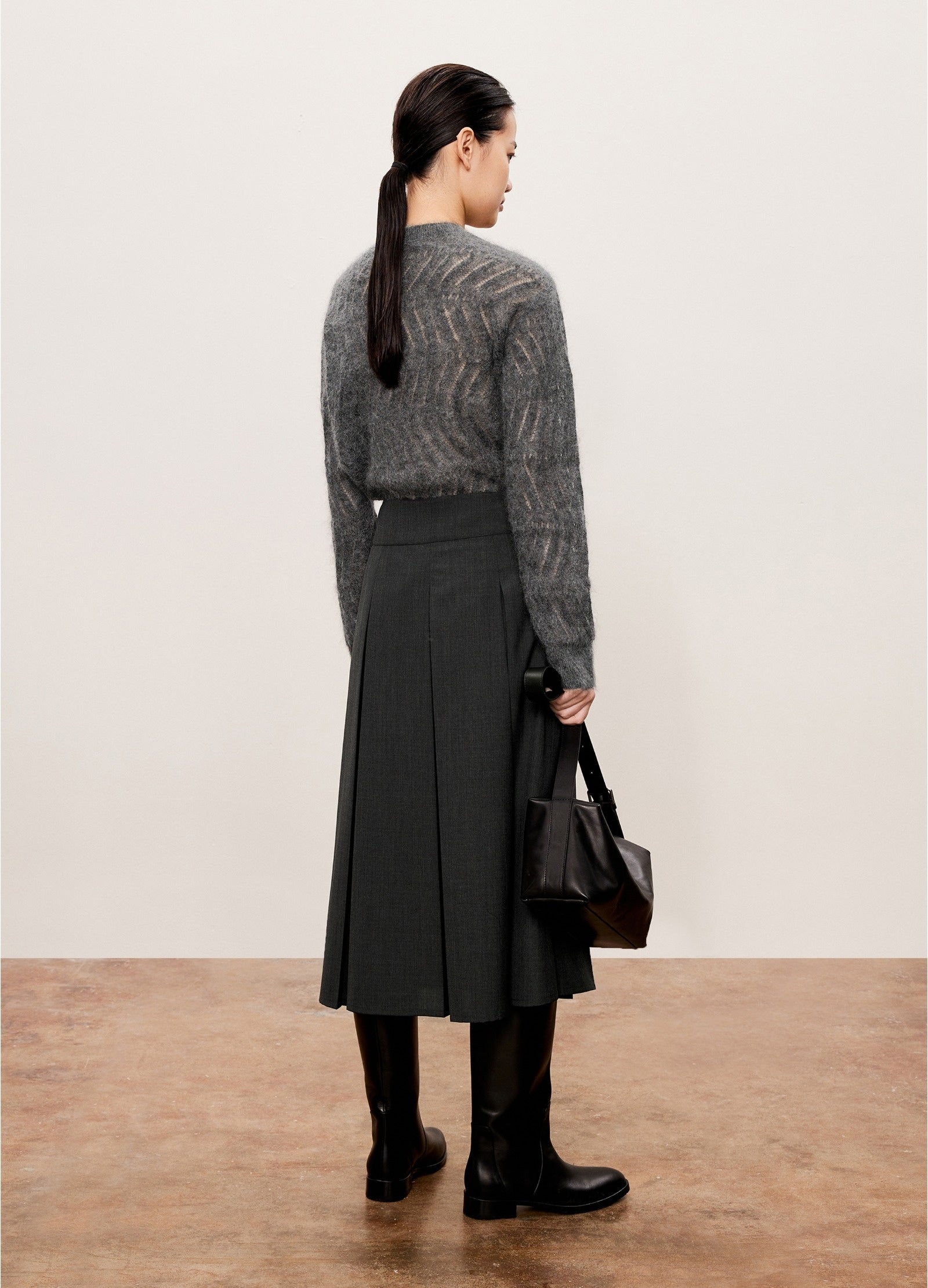 Damen A-Linien Rock mit vollständig öffnebarer Front Grau LESS