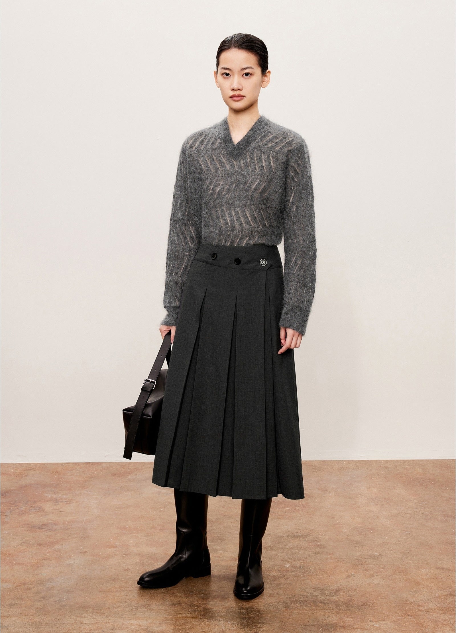 Damen A-Linien Rock mit vollständig öffnebarer Front Grau LESS