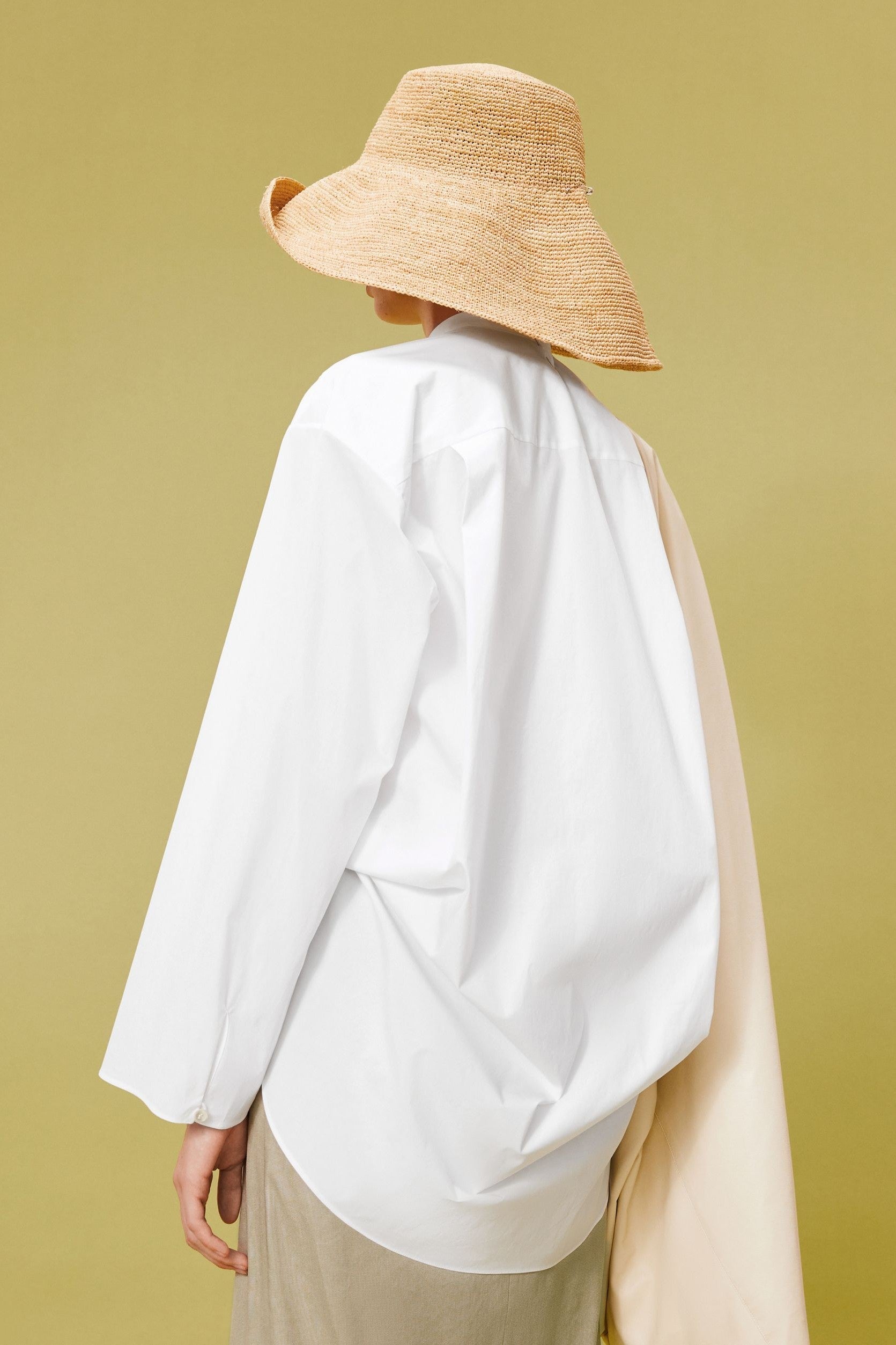 Minder moderne katoenen lange blouse met verborgen knoopsluiting - WHITE