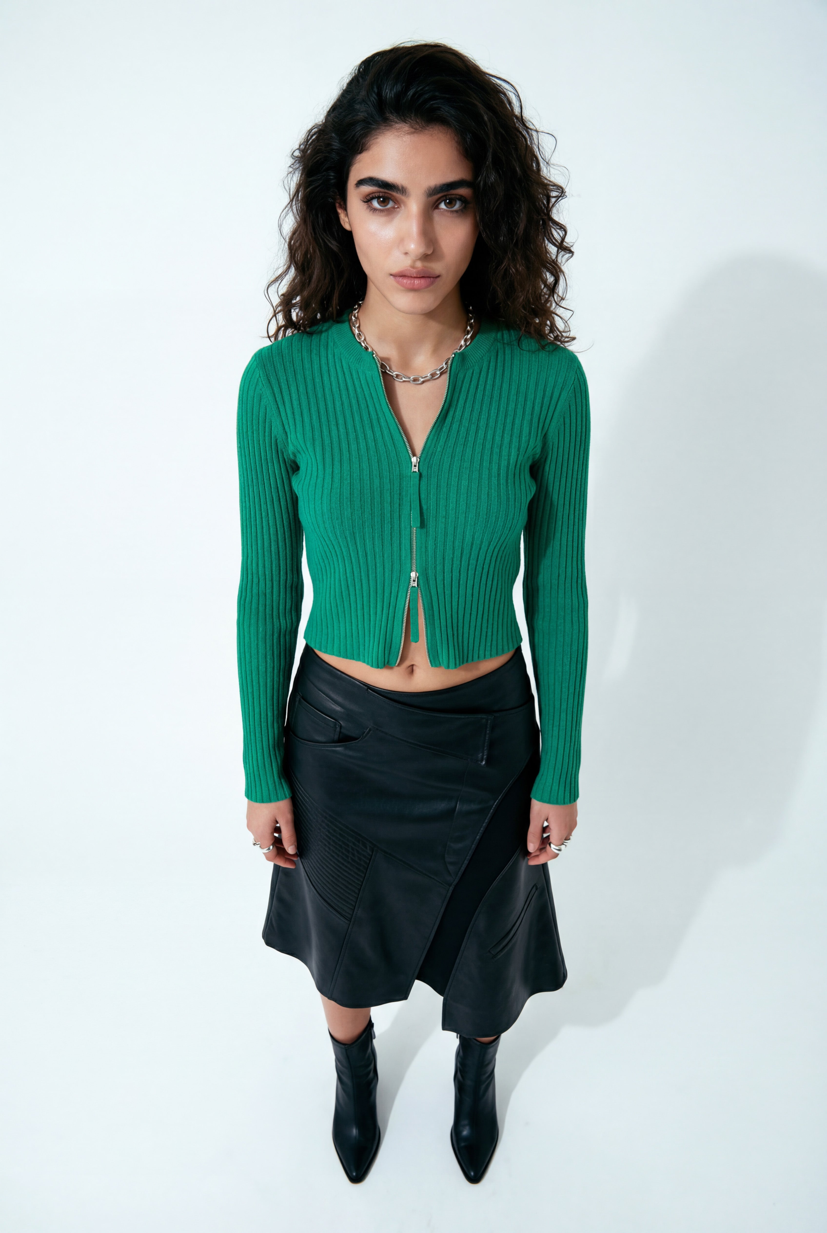 Damen Cropped Strickjacke mit Zwei-Wege-Reißverschluss