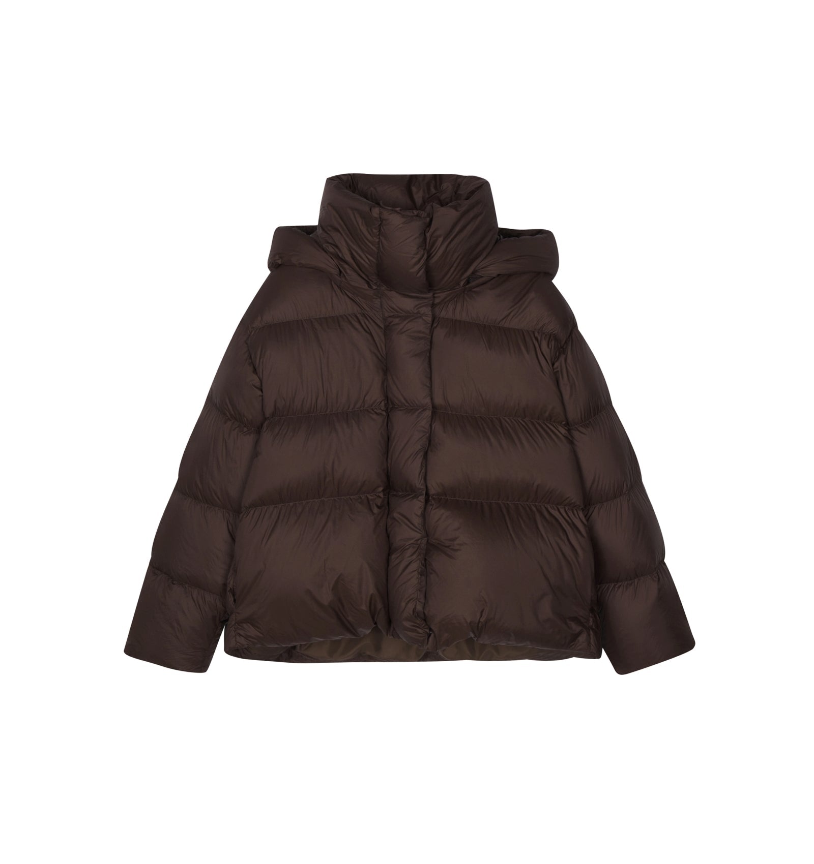 Damen elegante Daunenjacke mit abnehmbarer Kapuze in Braun LESS