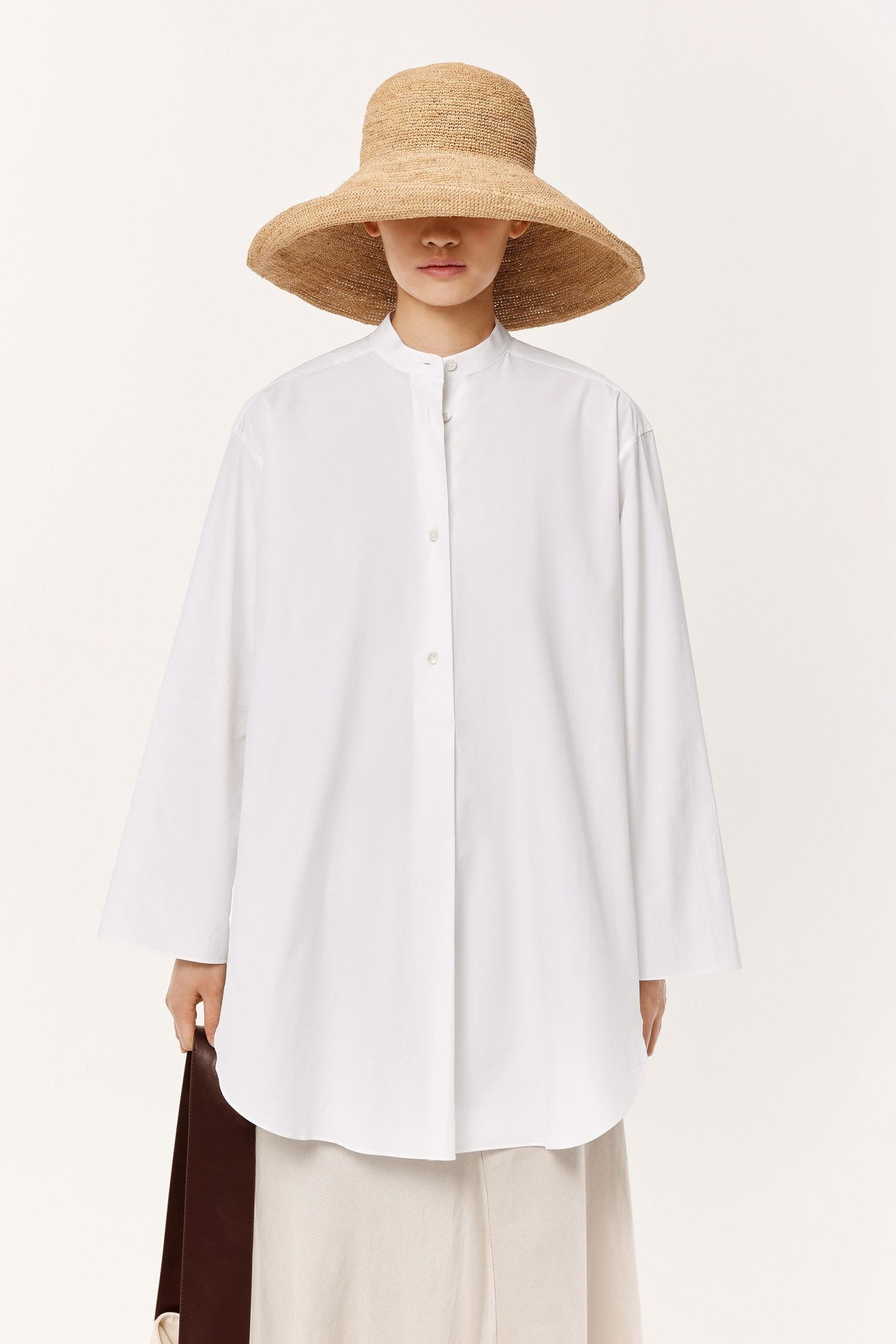 Minder moderne katoenen lange blouse met verborgen knoopsluiting - WHITE