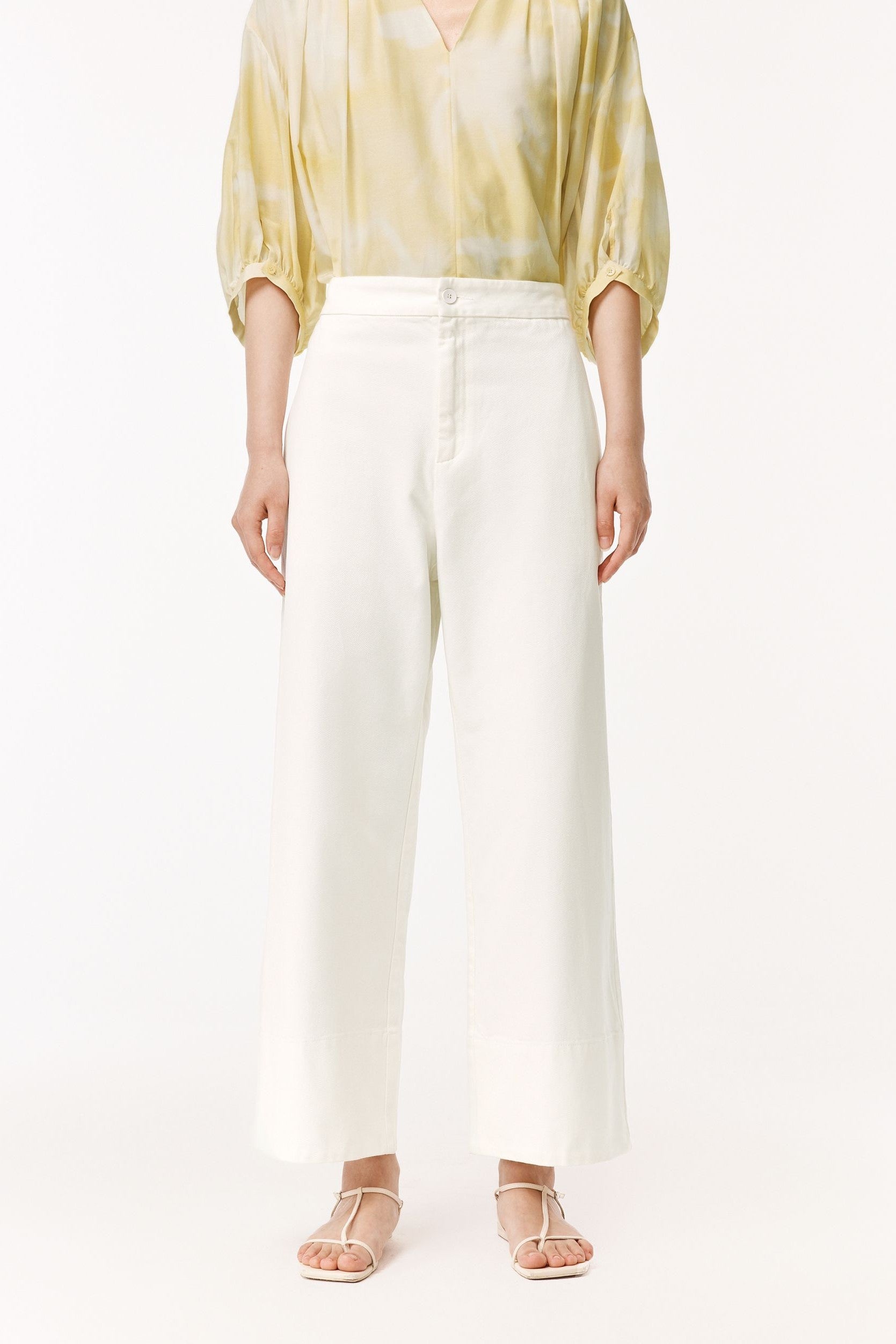 Less Baumwoll-Hose mit weitem Bein und Eingriffstaschen - WHITE