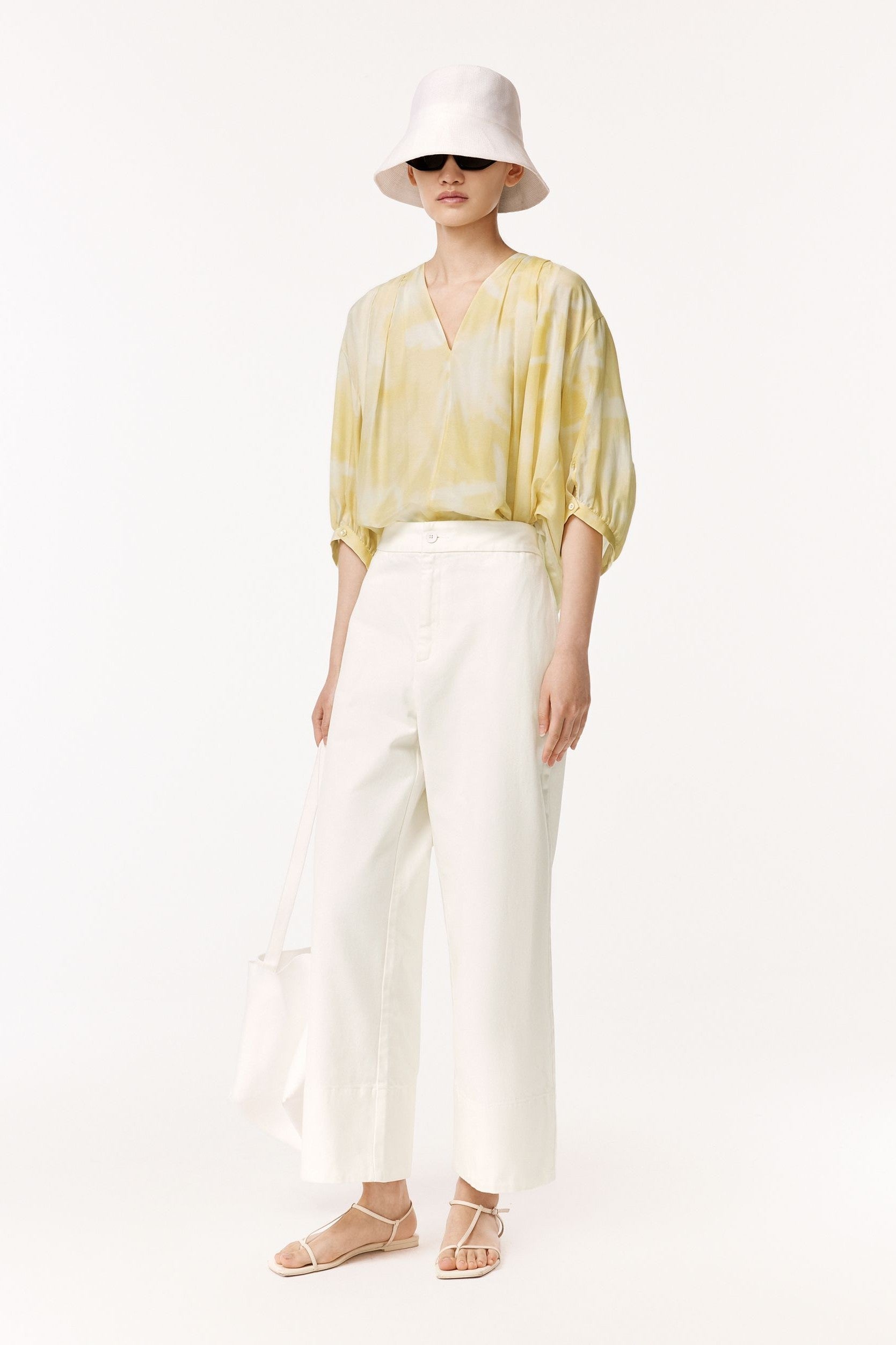 Less Baumwoll-Hose mit weitem Bein und Eingriffstaschen - WHITE