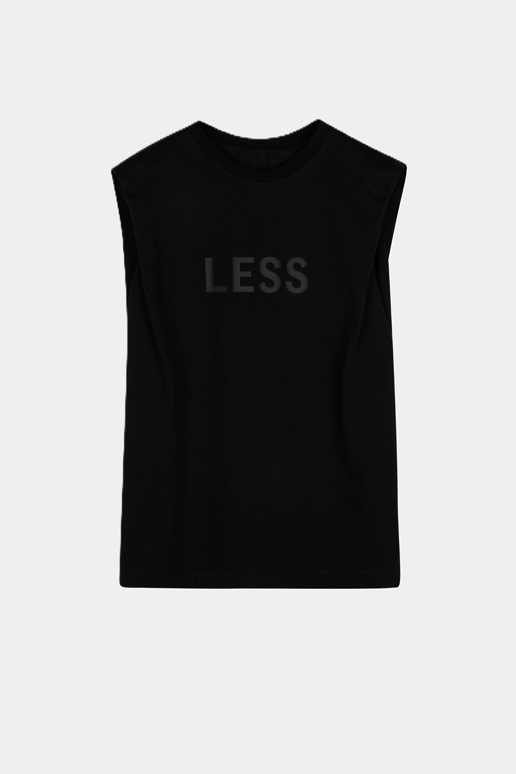 LESS Top met tekst - ZWART