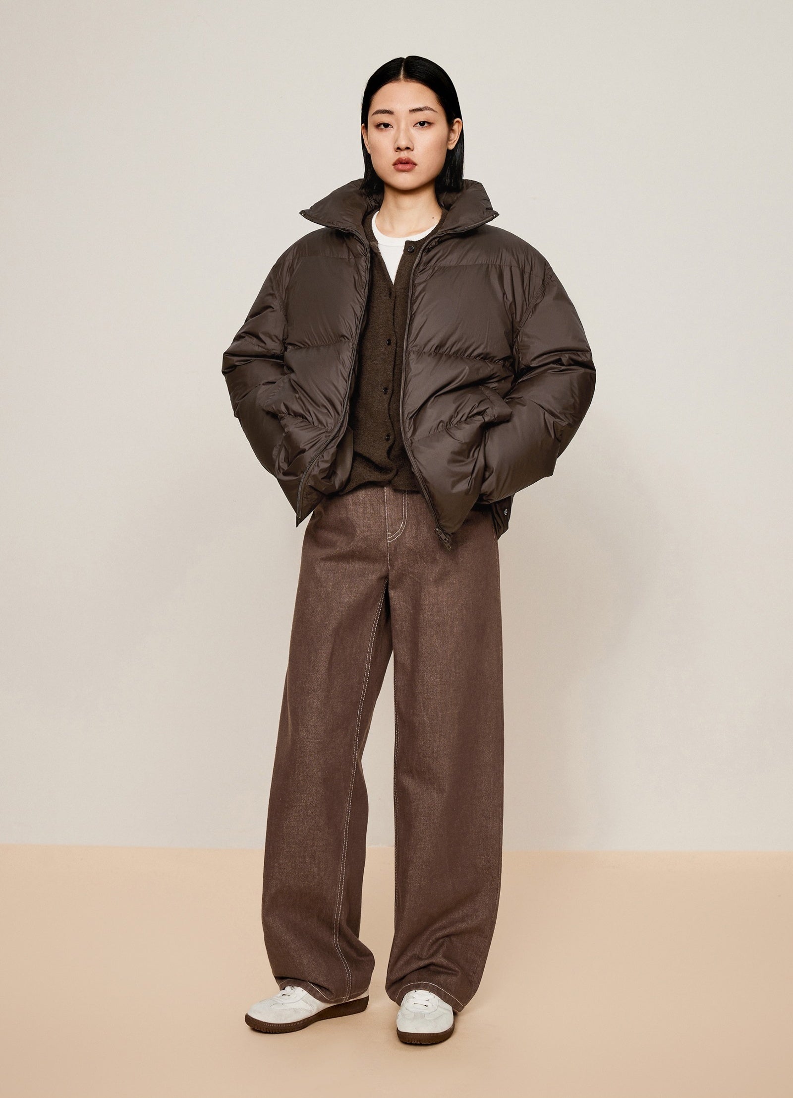 Damen Oversize Winter Daunenjacke mit Zwei-Wege-Reißverschluss LESS