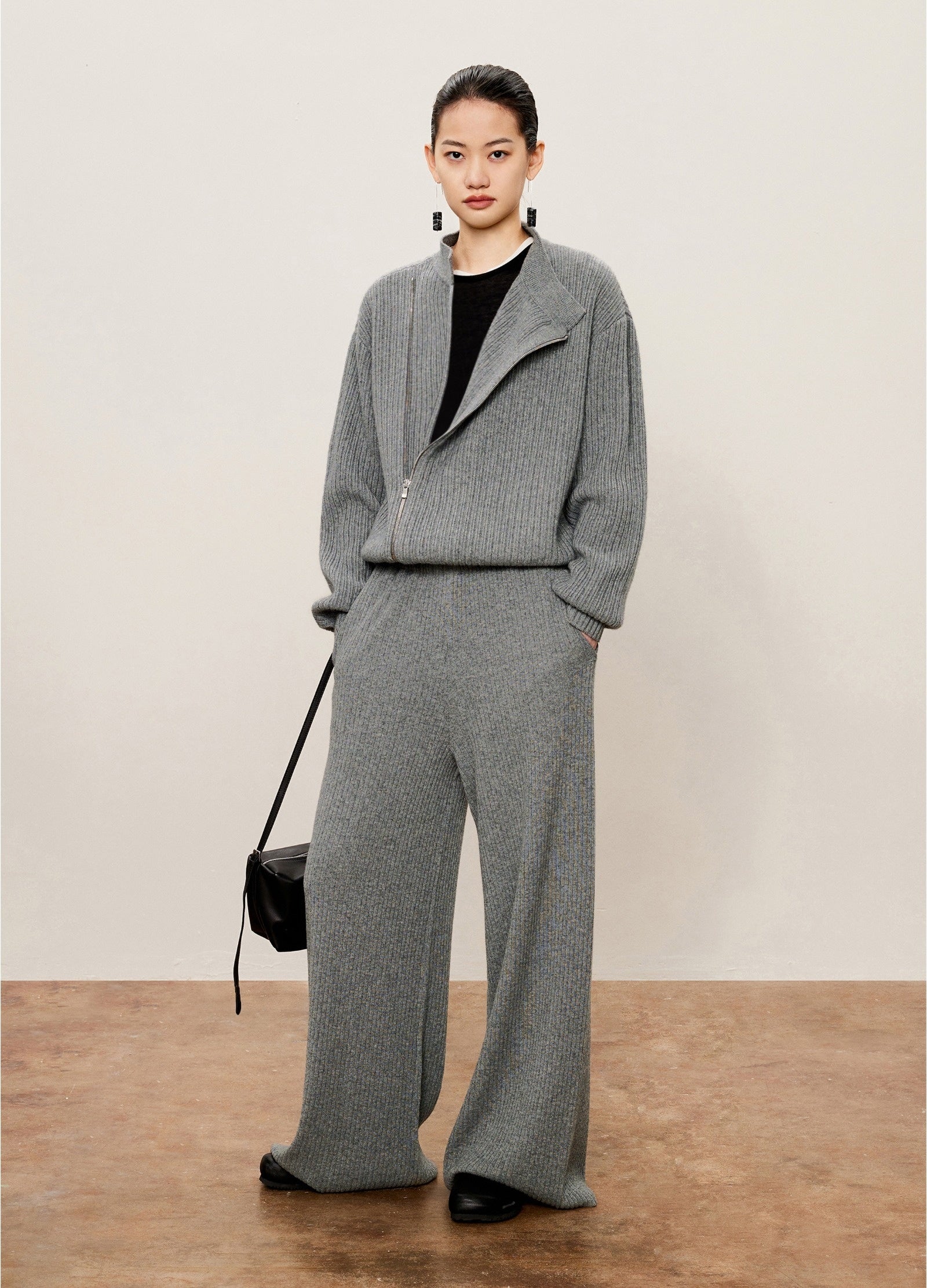 Damen weite Hose aus Wollmischung Grau LESS