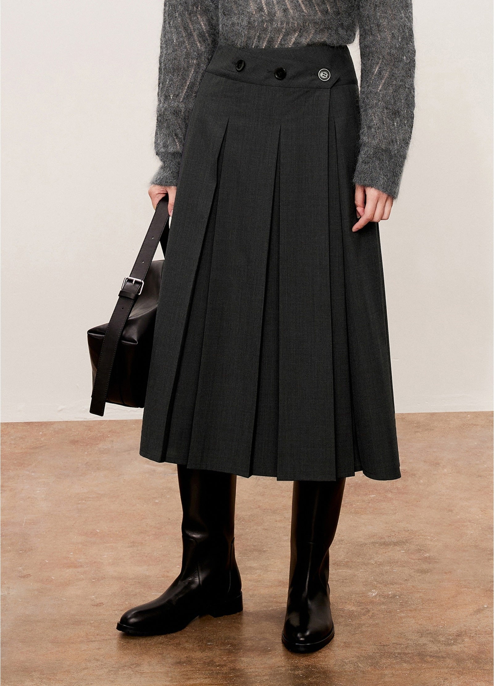 Damen A-Linien Rock mit vollständig öffnebarer Front Grau LESS