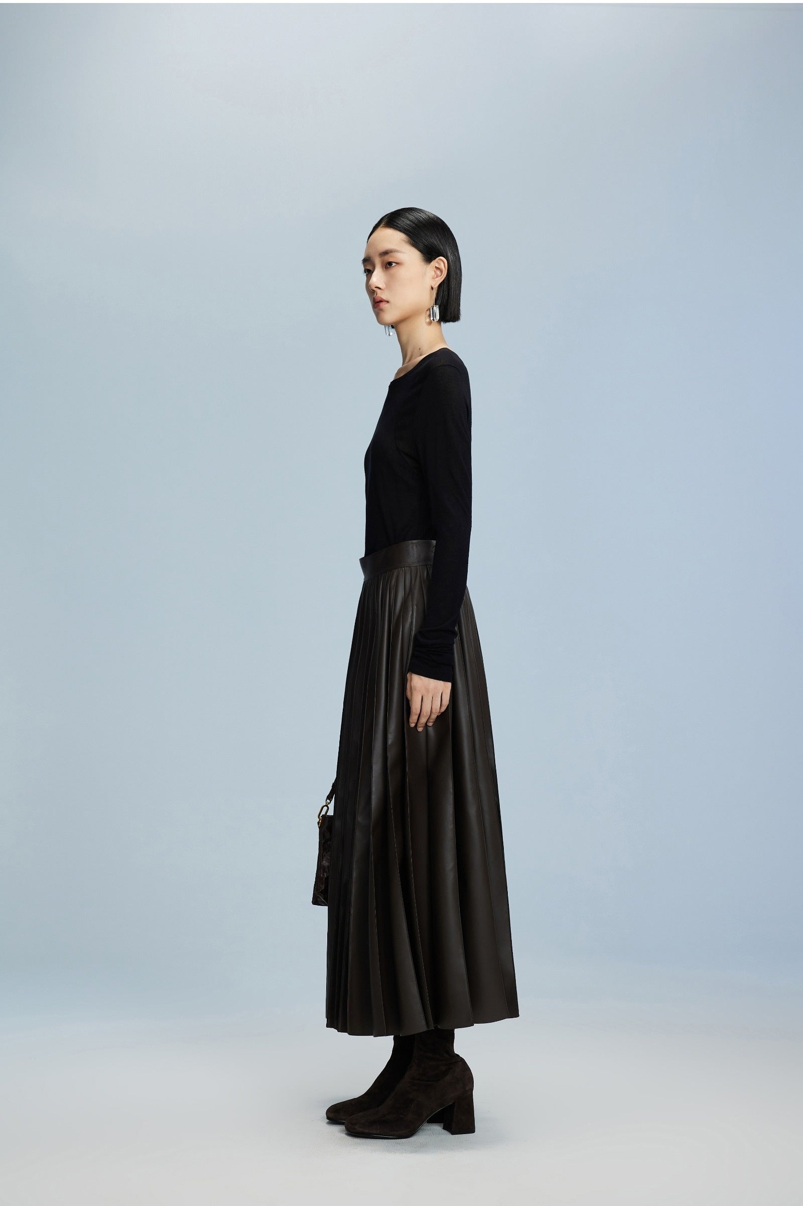 Damen Tellerrock in Lederoptik in Braun LESS