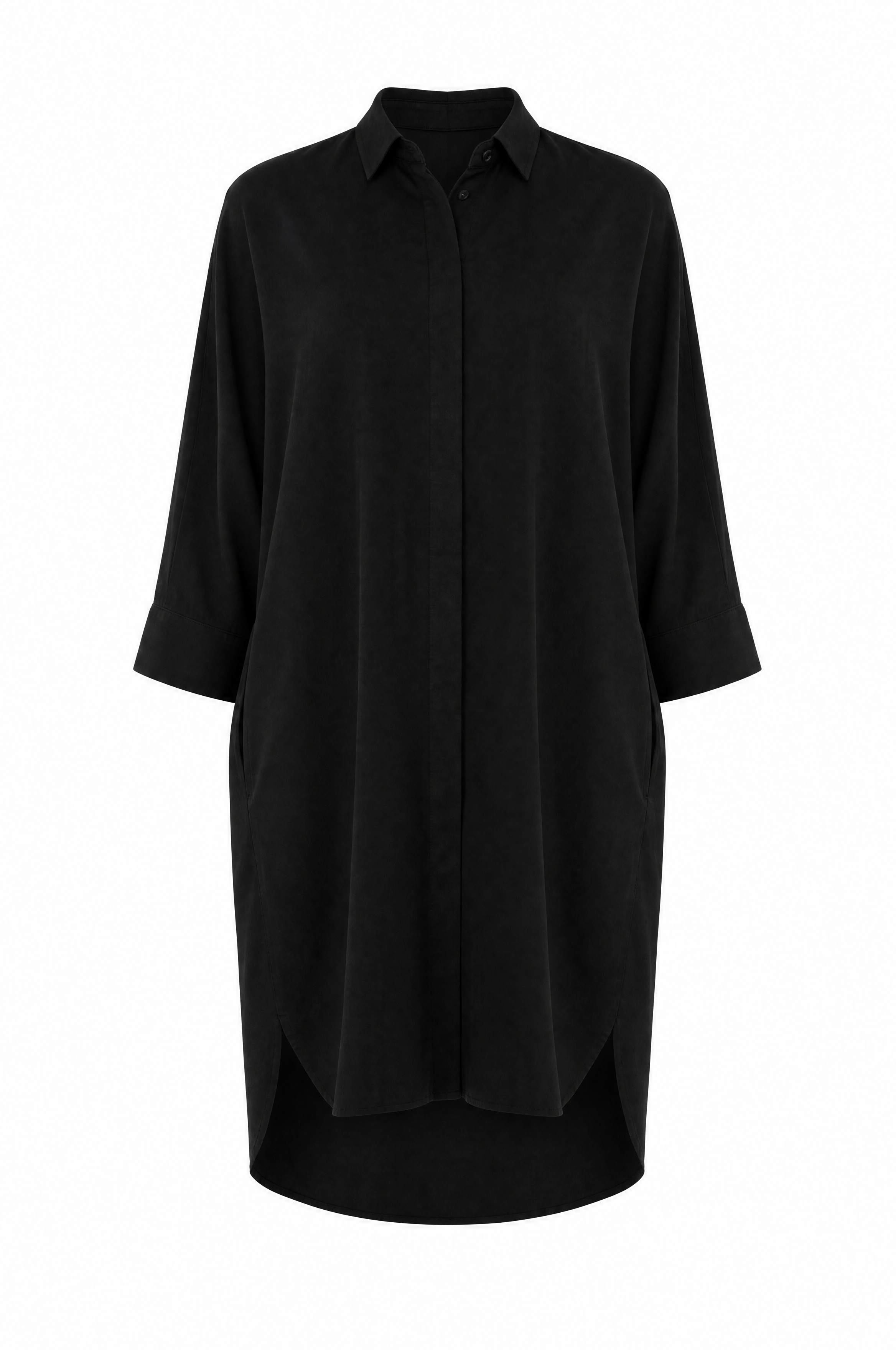 Nadine H moderne linnenjurk met kraag in BLACK