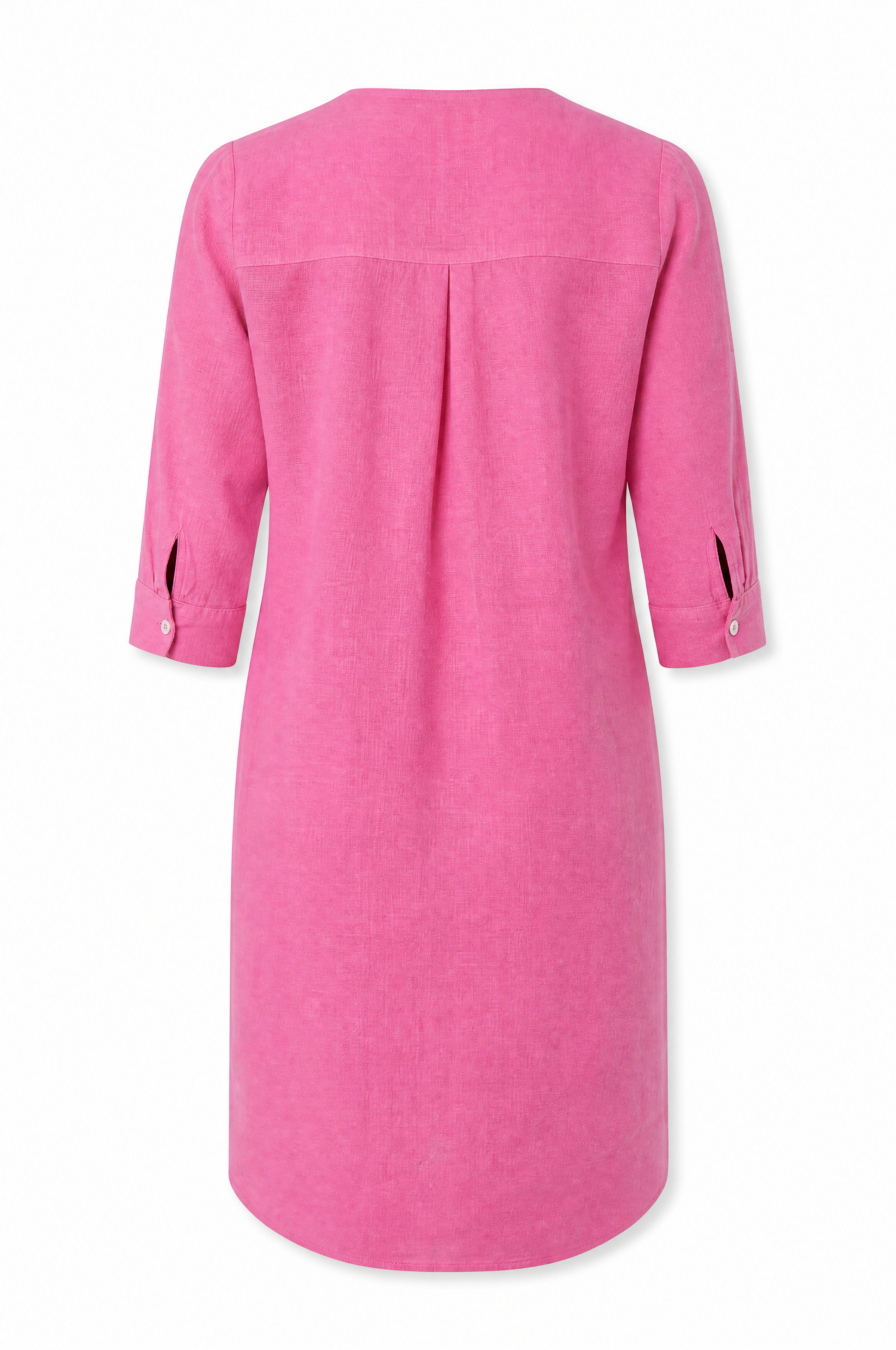 Robe en lin rose d'été tendance avec poches et col V