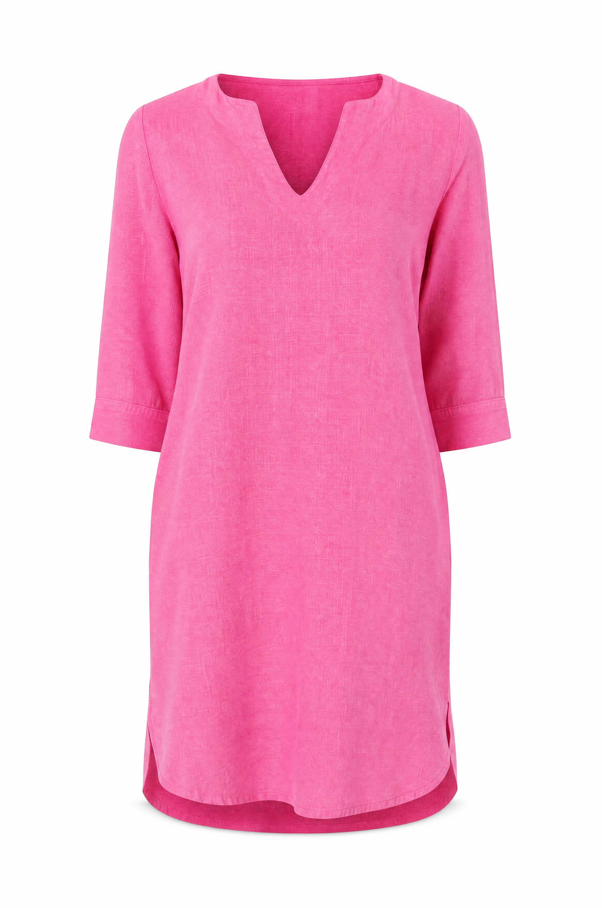 Robe en lin rose d'été tendance avec poches et col V