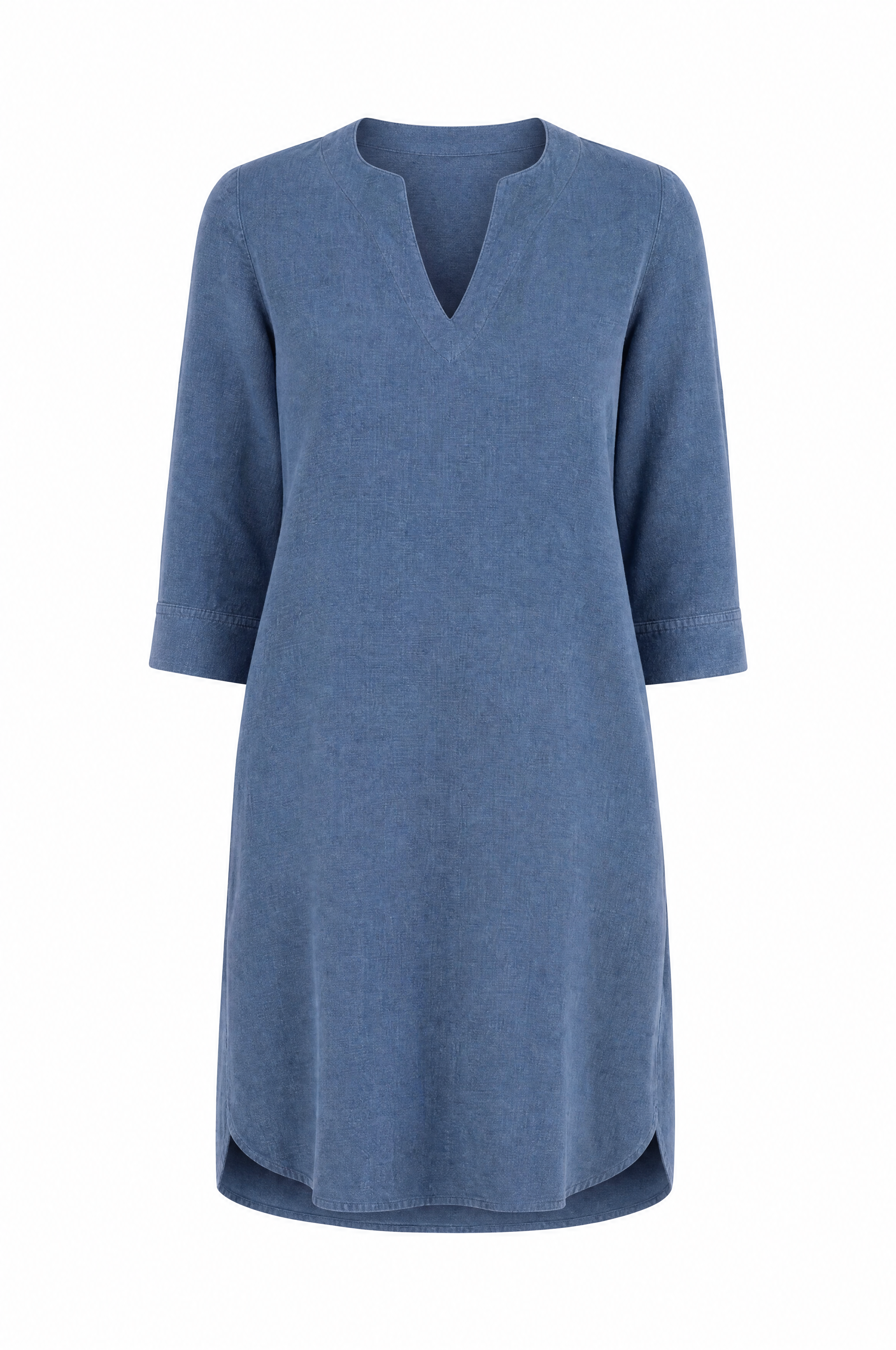 Linen dress in trendy spring blue with pockets and V-neckline