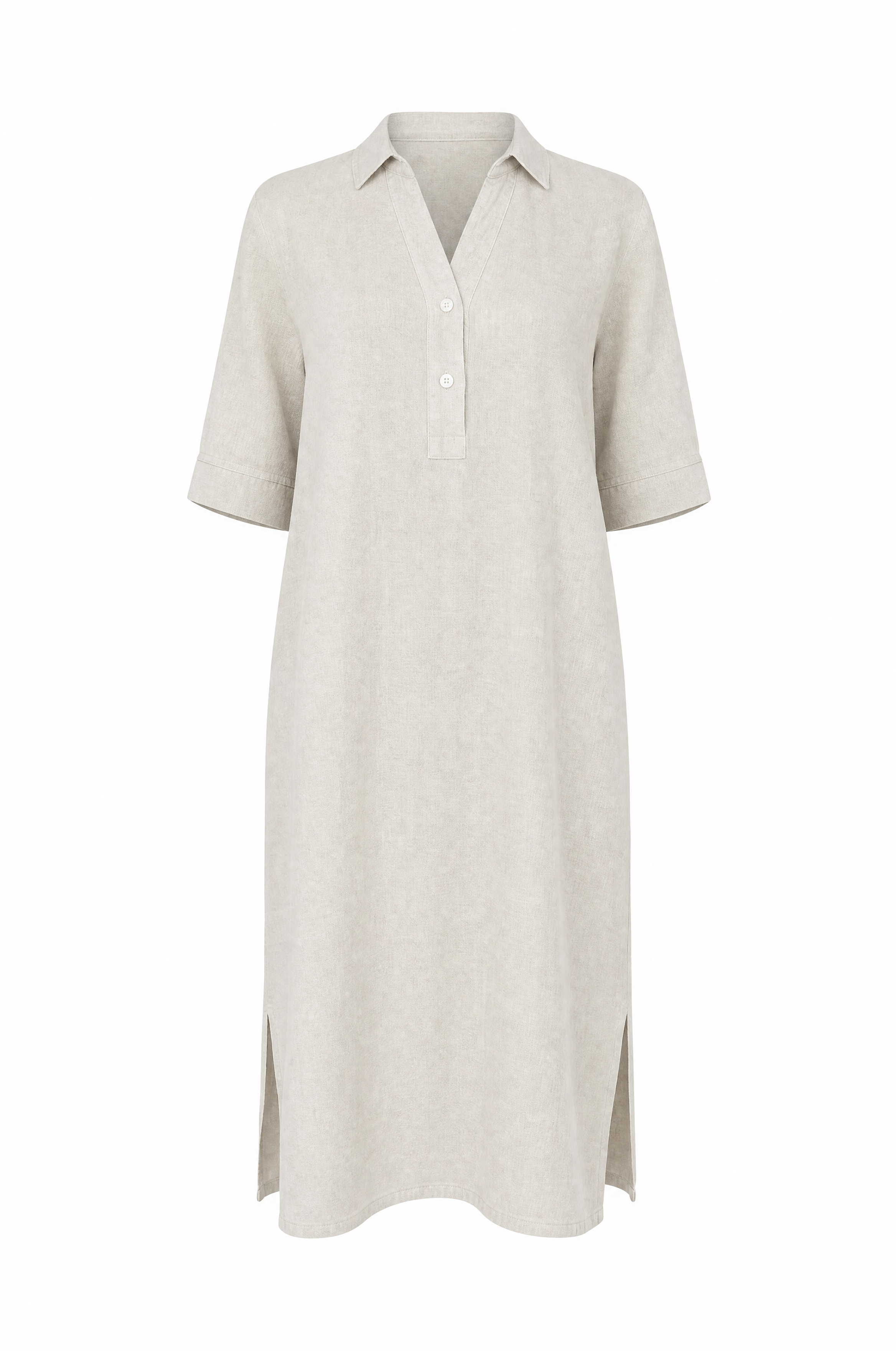 Linen dress in beautiful beige with pockets and a V-neck