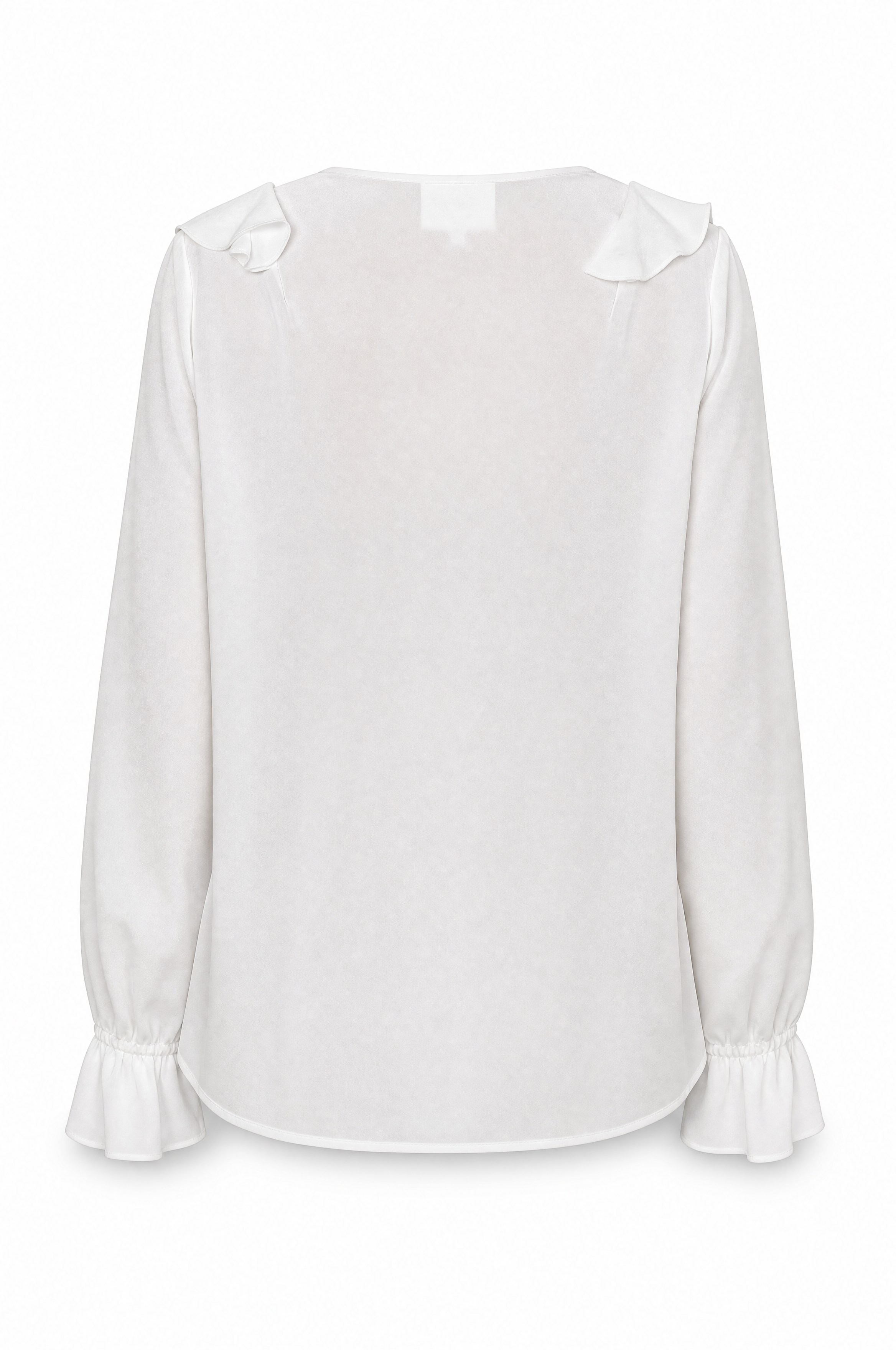 Spring silk blouse with a modern cut, ruffles and tie band