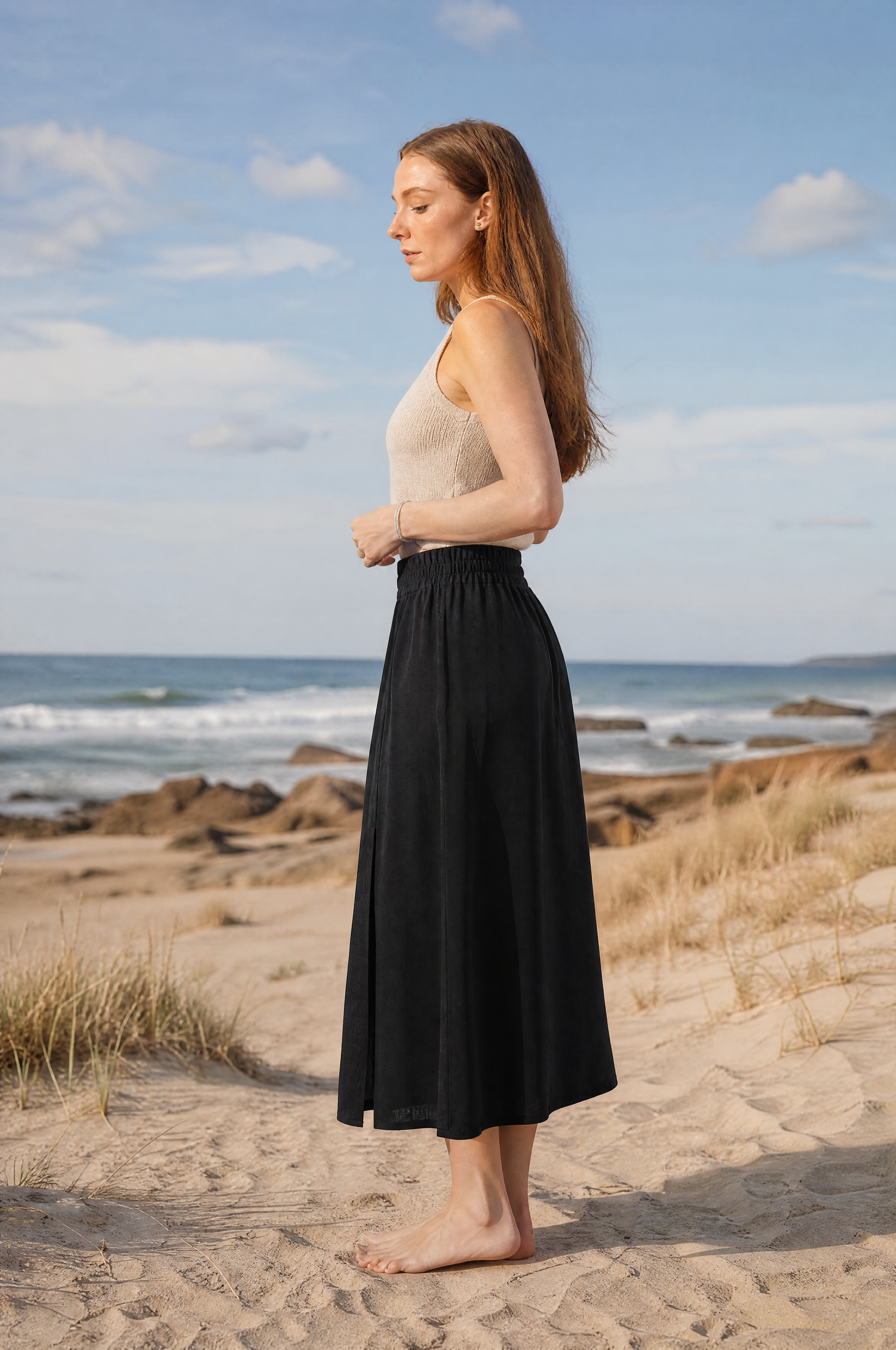 Leinen Sommerrock mit Seitenschlitz ideal Frühling modern Stil