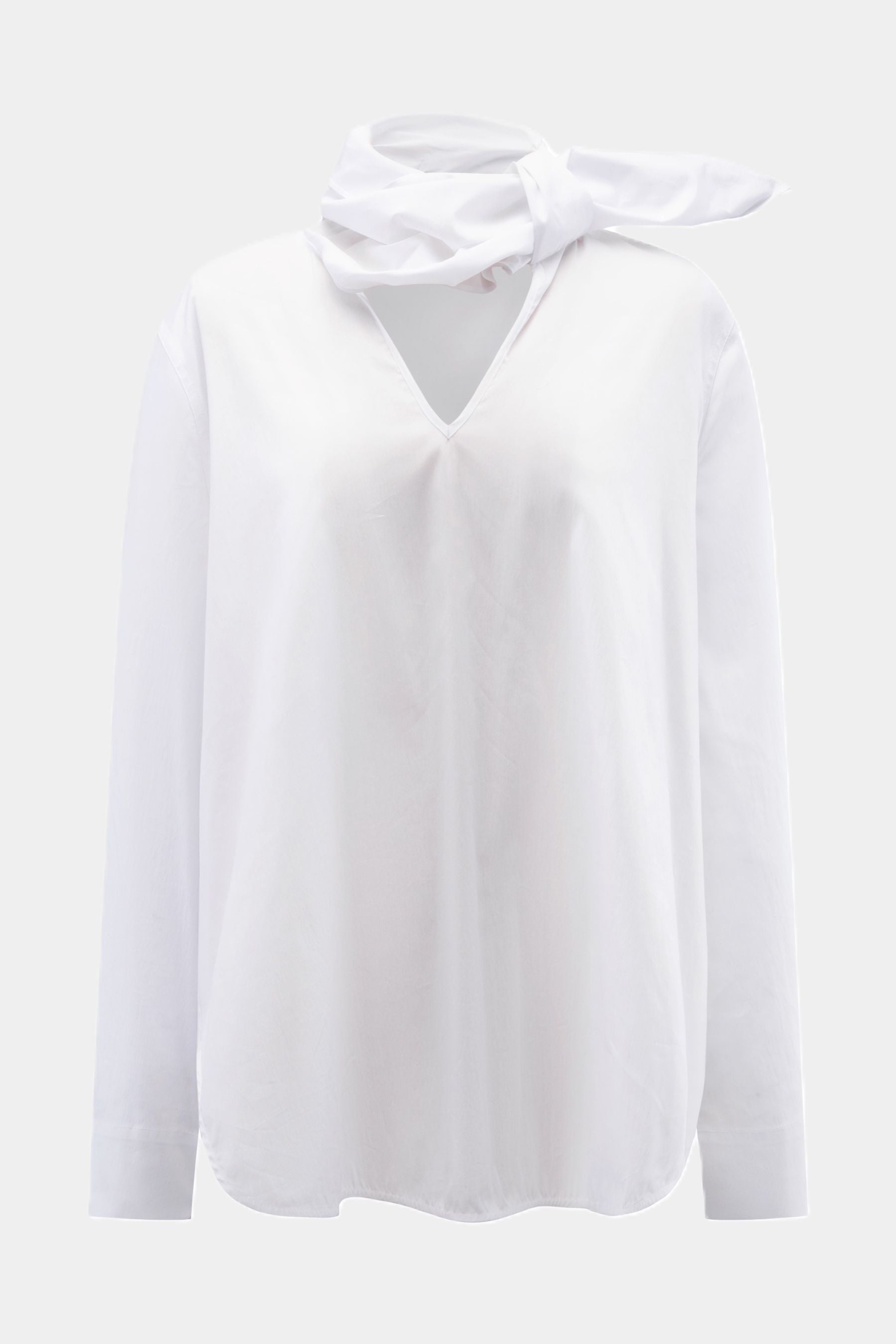 Elegant women's cotton blouse with modern pussy bow