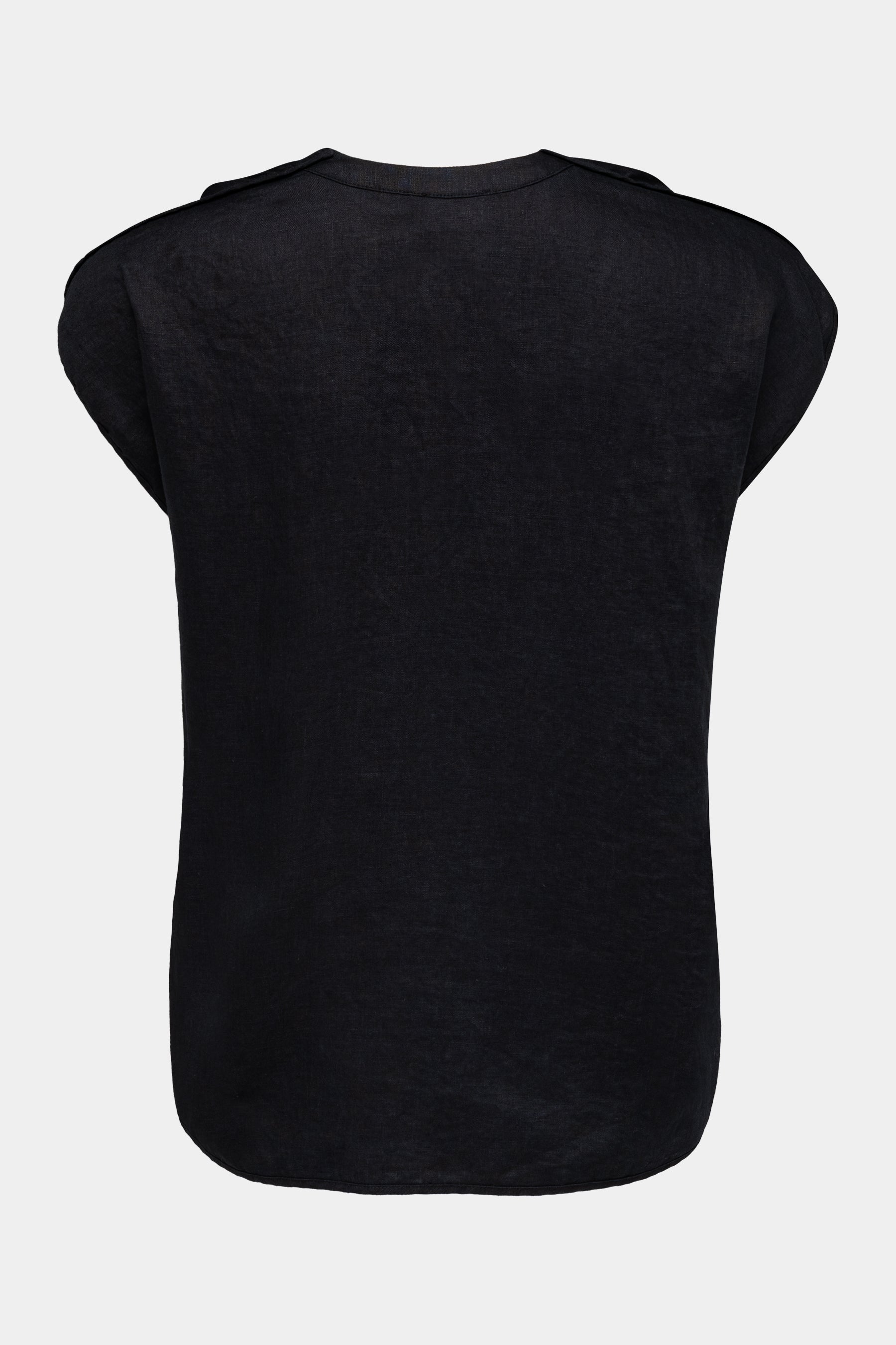 Nadine H ärmellose Leinenbluse mit V-Ausschnitt in Black Nadine H