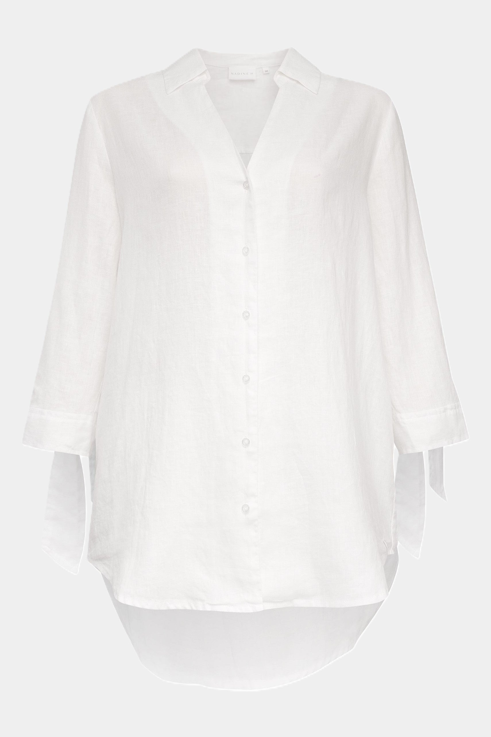 Nadine H linen blouse with fashionable tie detail on the sleeve in WHITE