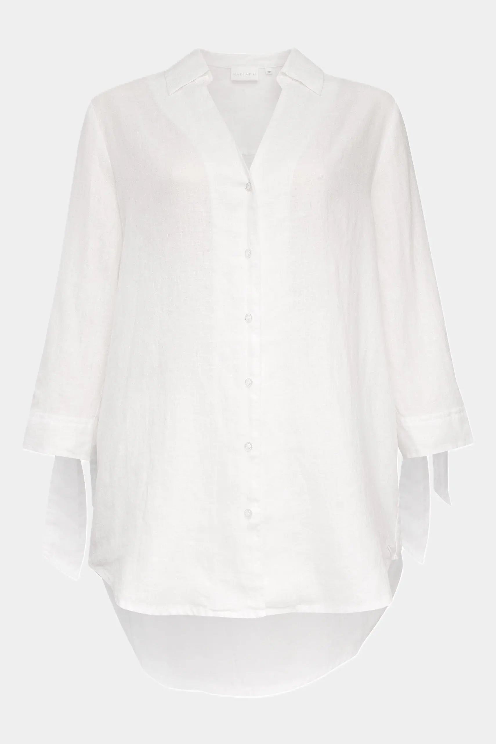 Nadine H Leinenbluse mit modischem Bindedetail am Ärmel in WHITE Nadine H