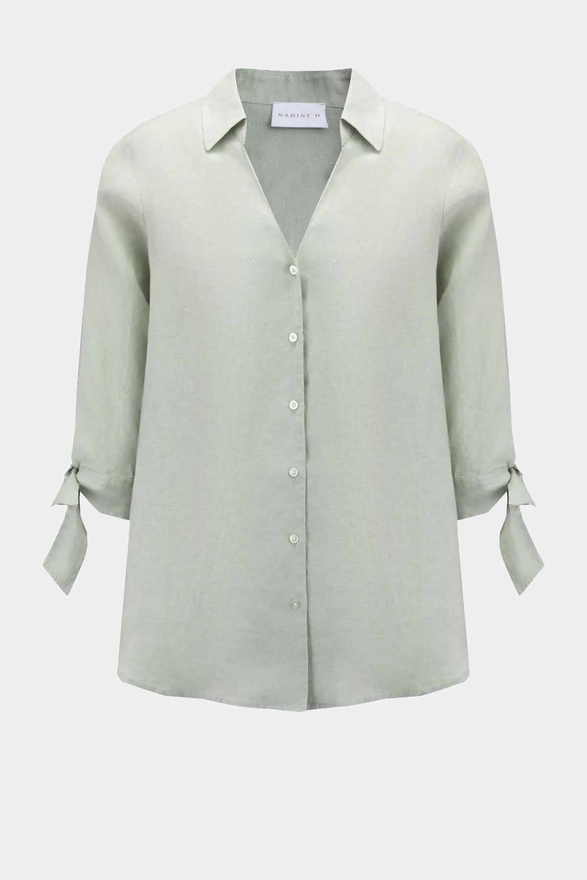 Nadine H Leinenbluse mit V-Ausschnitt und modischem Bindedetail in SAGE Nadine H
