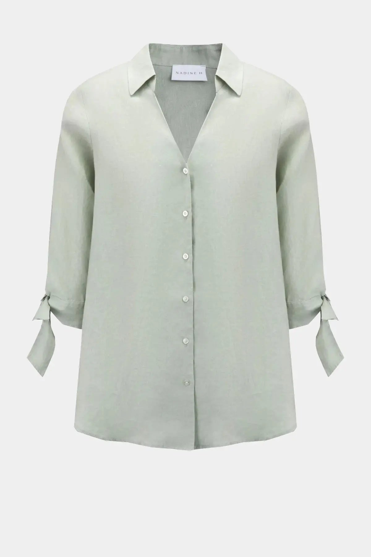 Nadine H Leinenbluse mit V-Ausschnitt und modischem Bindedetail in SAGE Nadine H