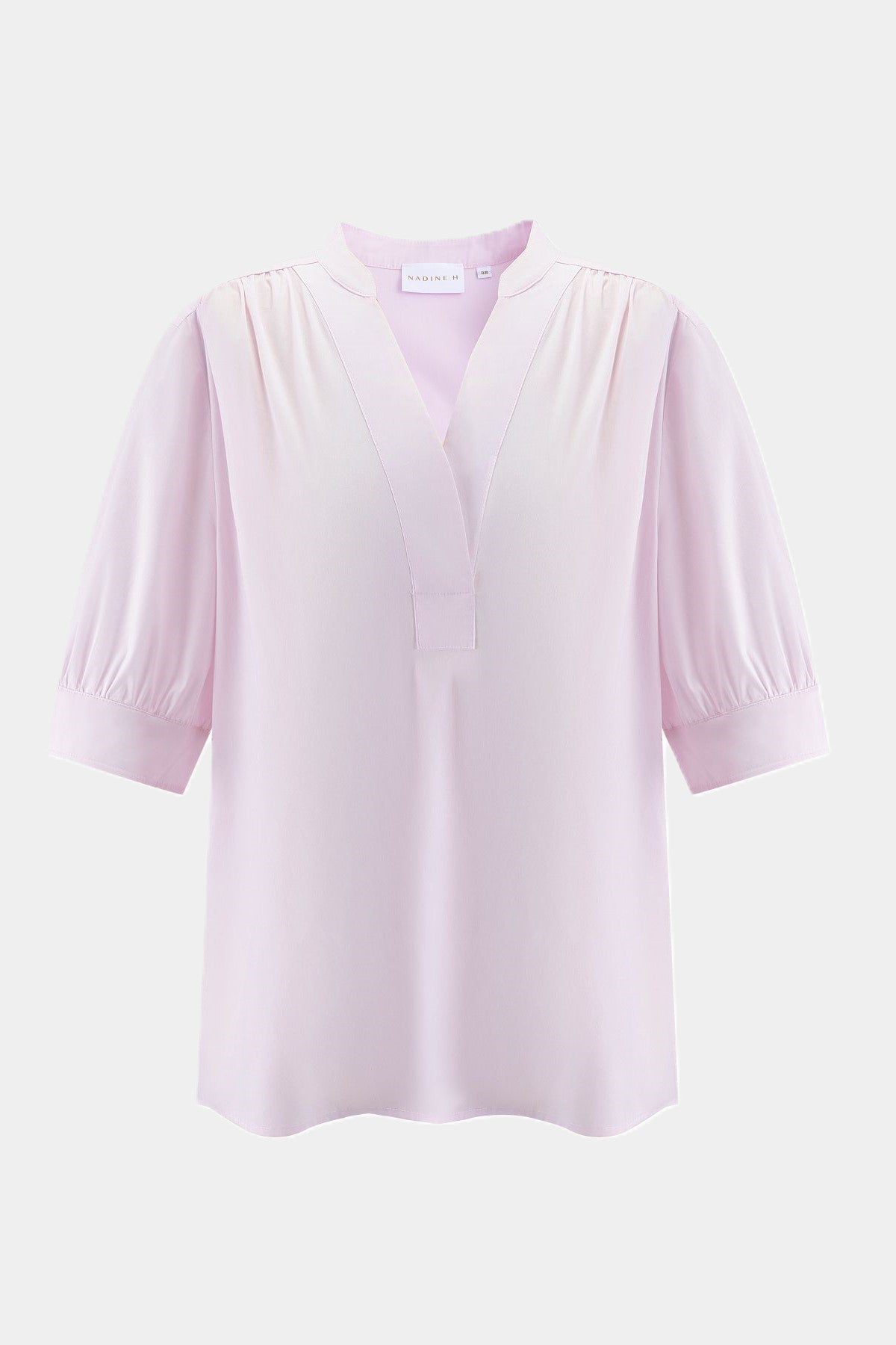 Nadine H Baumwoll-Bluse mit V-Ausschnitt und leichten Puffärmeln in BLUSH Nadine H