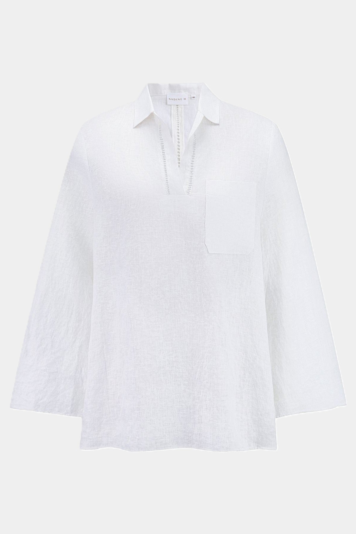 Nadine H Leinenbluse mit V-Ausschnitt und feiner Lochstickerei in WHITE Nadine H