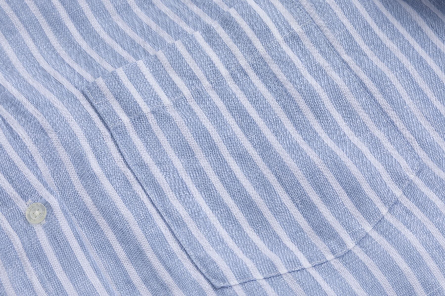 Nadine H gestreifte Leinenbluse mit Kragen und verdeckter Knopfleiste in JEANS BLUE Nadine H