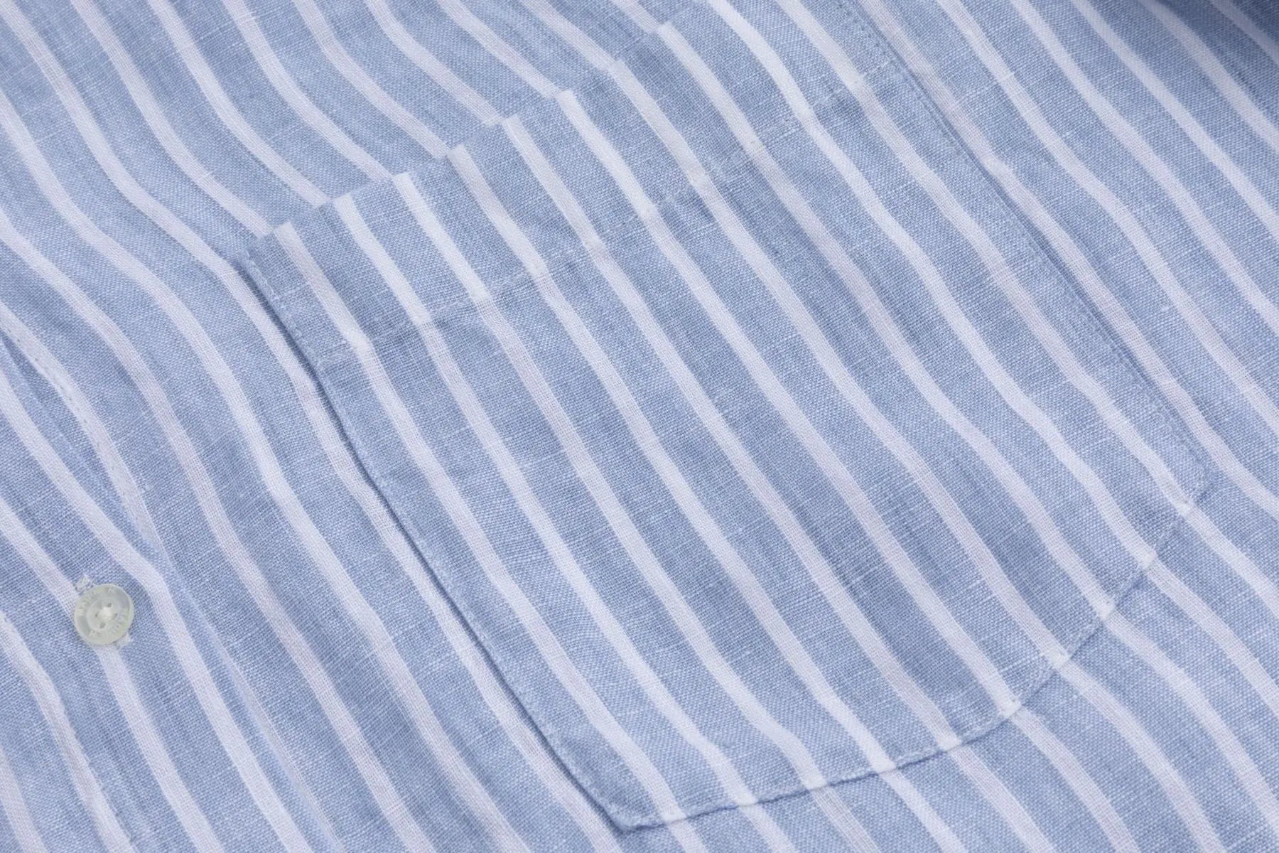 Nadine H gestreifte Leinenbluse mit Kragen und verdeckter Knopfleiste in JEANS BLUE Nadine H