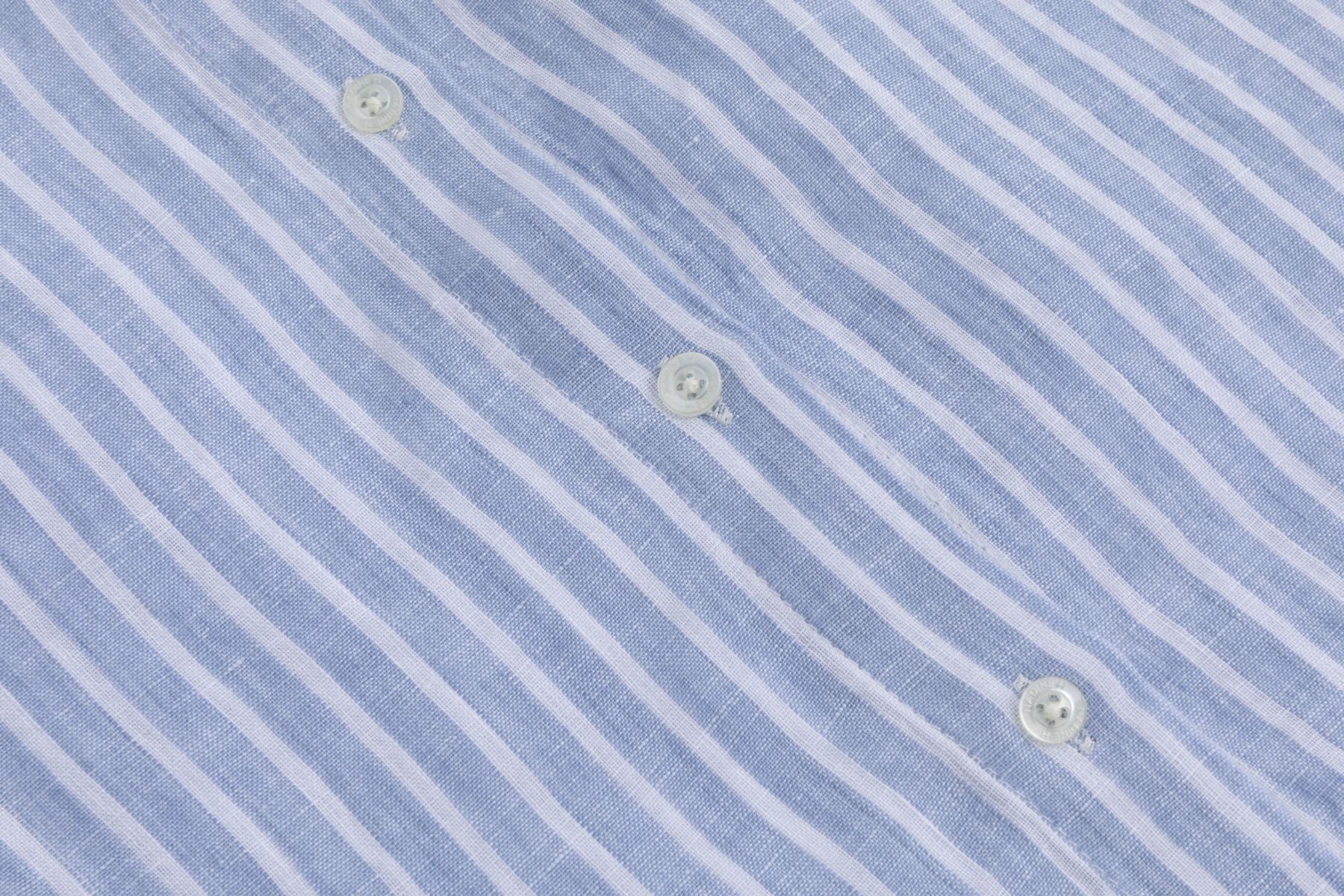 Nadine H gestreifte Leinenbluse mit Kragen und verdeckter Knopfleiste in JEANS BLUE Nadine H