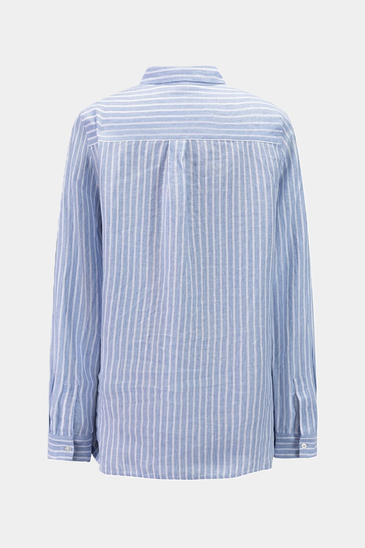 Nadine H gestreifte Leinenbluse mit Kragen und verdeckter Knopfleiste in JEANS BLUE Nadine H