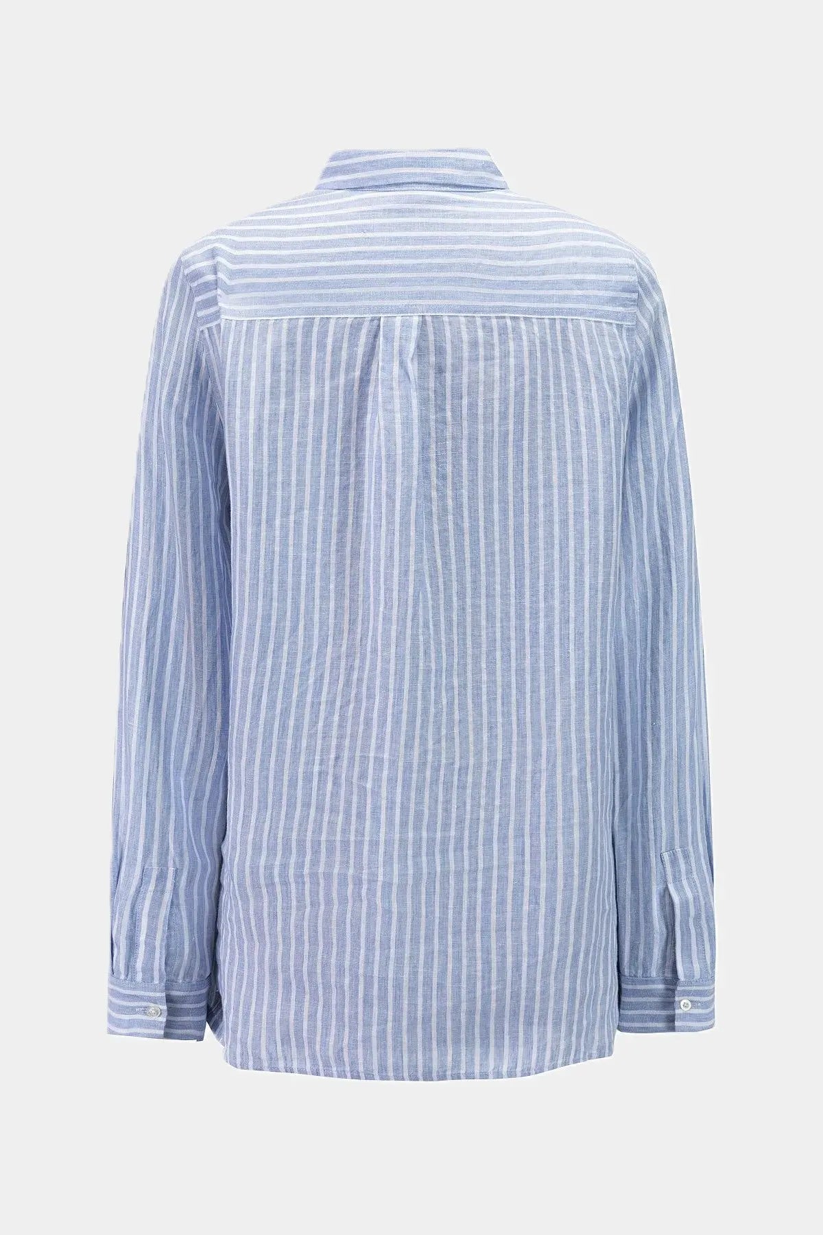 Nadine H gestreifte Leinenbluse mit Kragen und verdeckter Knopfleiste in JEANS BLUE Nadine H