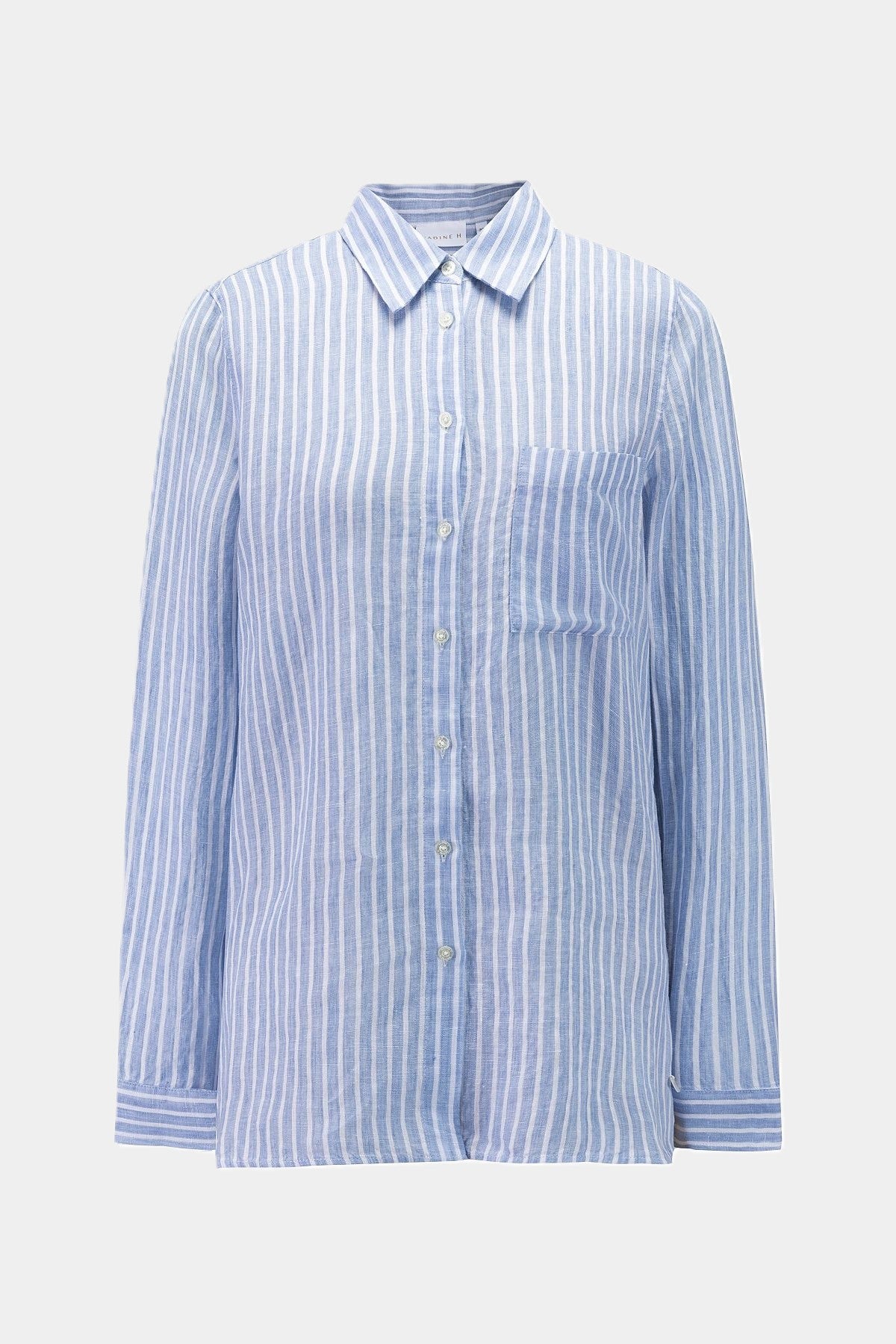 Nadine H gestreifte Leinenbluse mit Kragen und verdeckter Knopfleiste in JEANS BLUE Nadine H
