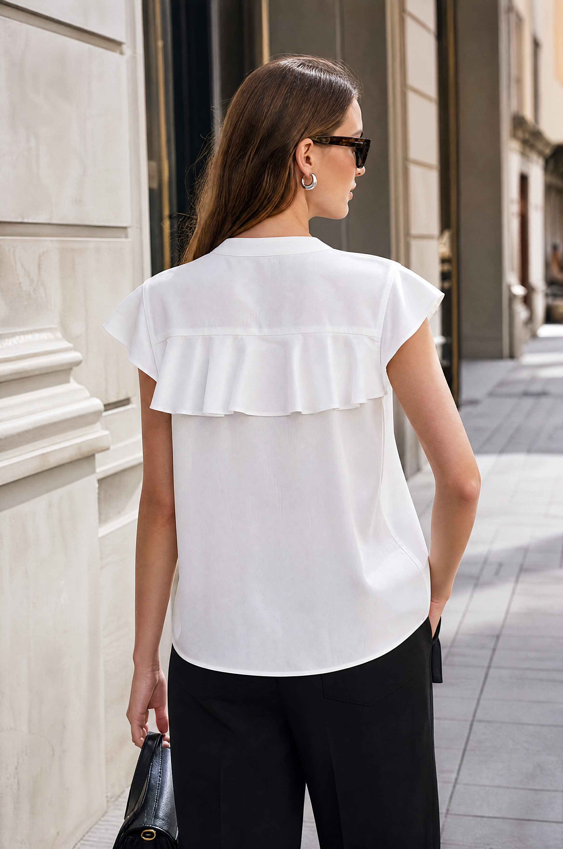 Nadine H elegancka bawełniana bluzka z uroczymi rękawami z falbanami w kolorze WHITE
