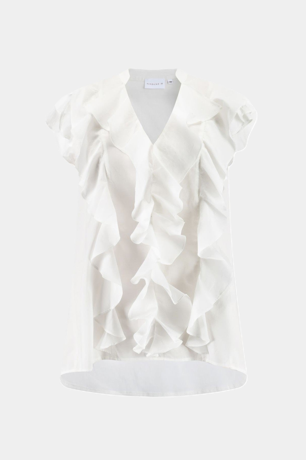 Nadine H elegant cotton blouse with playful ruffle sleeves in WHITE