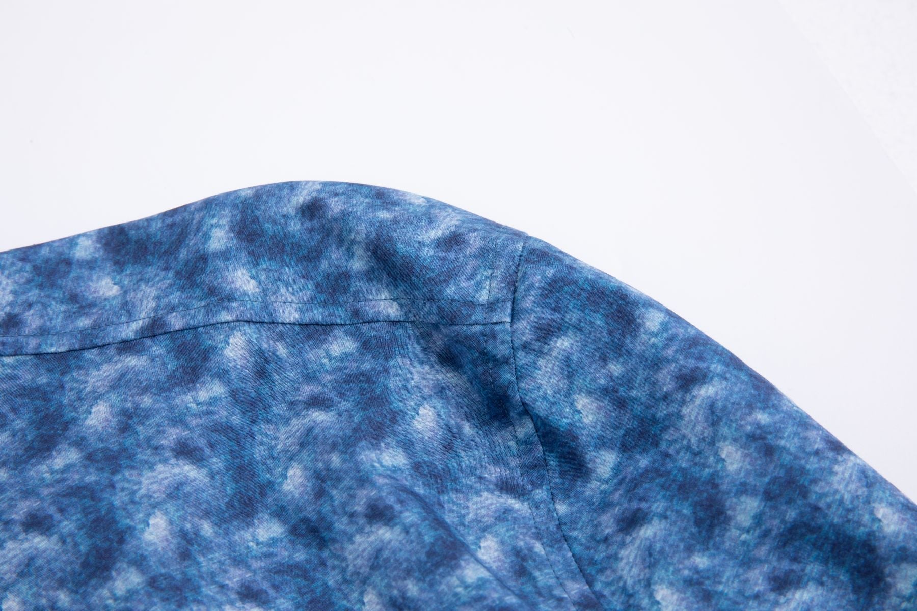 Haupt Popelin Modern Fit Langarm Herrenhemd mit "Batik" Print in True Blue Haupt