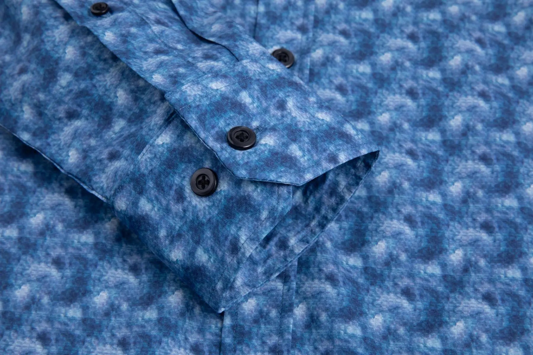 Haupt Popelin Modern Fit Langarm Herrenhemd mit "Batik" Print in True Blue Haupt