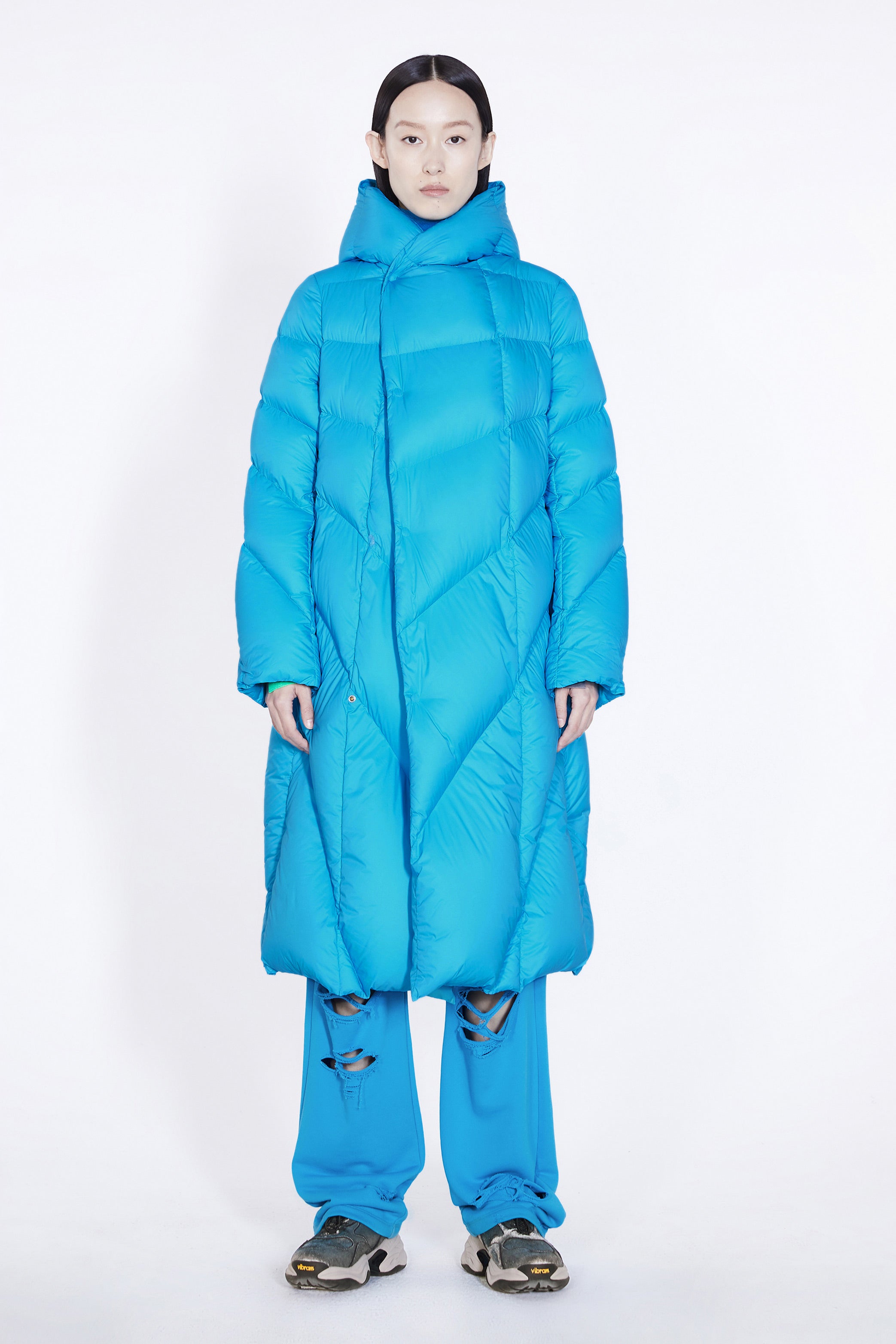 JNBY Daunenmantel Damen - Langer Steppmantel mit Kapuze, ultraleicht & wärmend in Skyblue JNBY