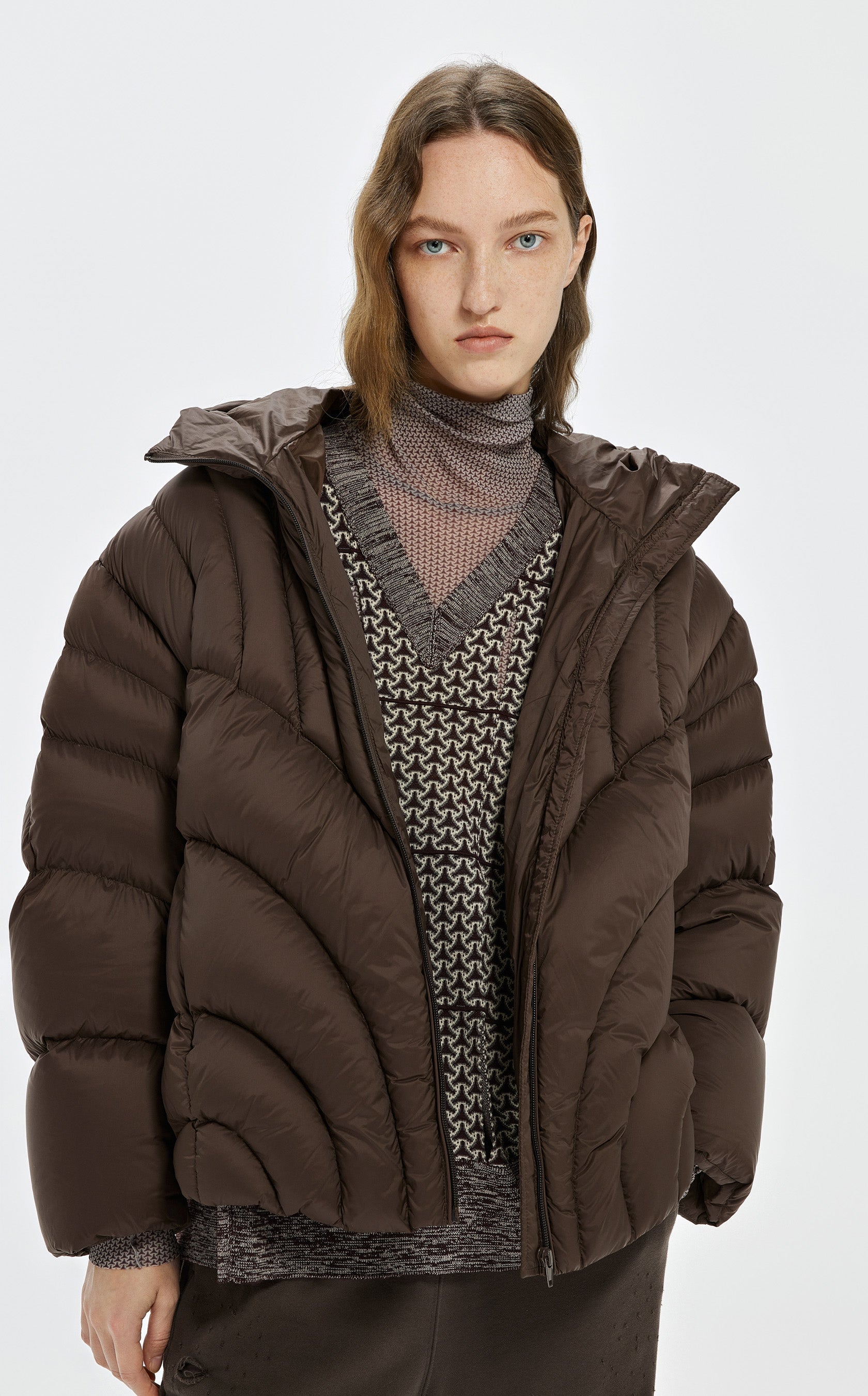 Damen Oversized Daunenjacke mit Steppung Herbst/Winter in Brown