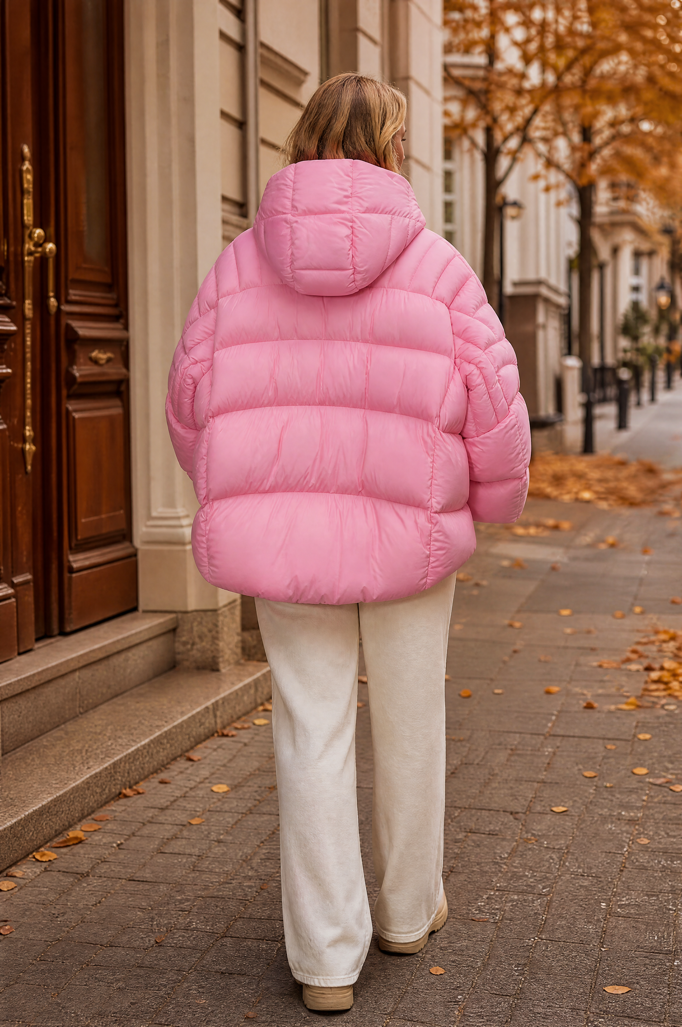 Leichte Trend Daunenjacke moderner Oversized Schnitt ideal Frühling Rosé