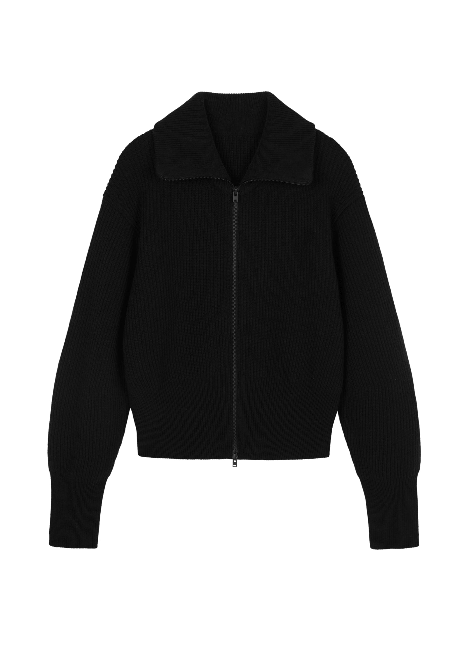 Schwarzer Strick-Cardigan mit Zipper & Kragen – Modern & Elegant JNBY