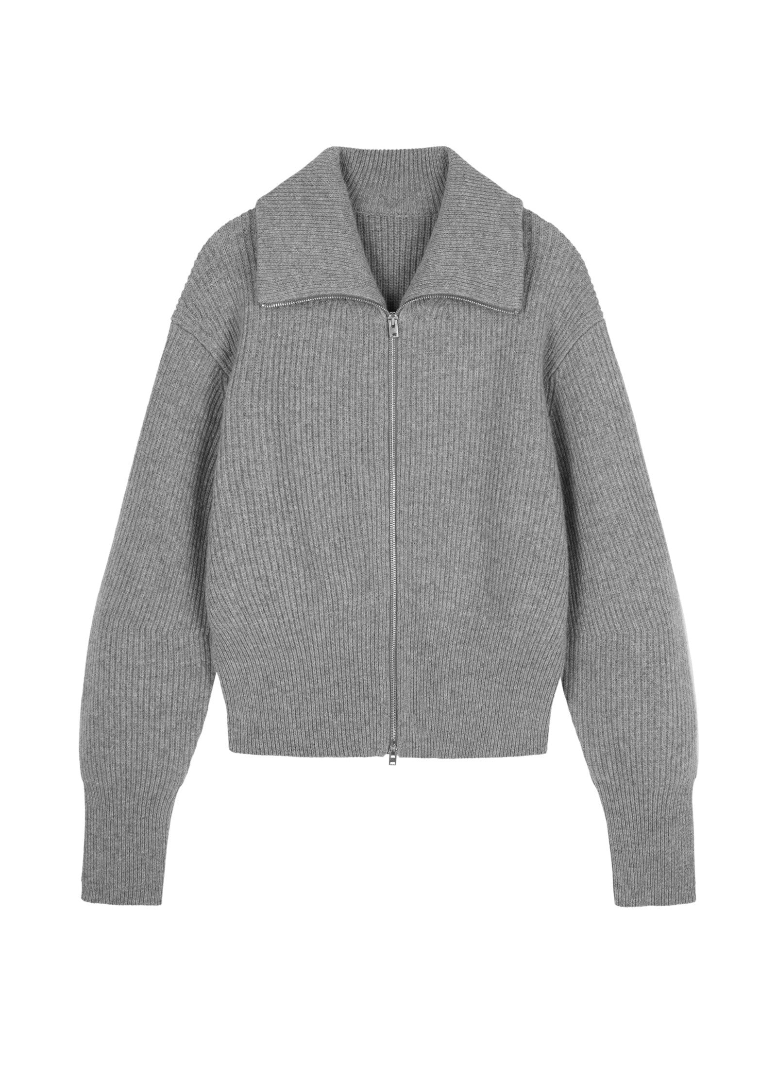 Grauer Strick-Cardigan mit Zipper & Kragen – Modern & Elegant JNBY