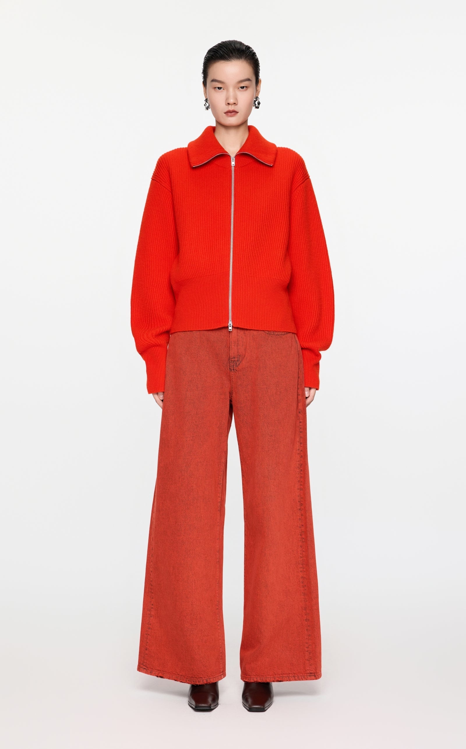 Roter Strick-Cardigan mit Zipper & Kragen - Valentinstag Rot JNBY