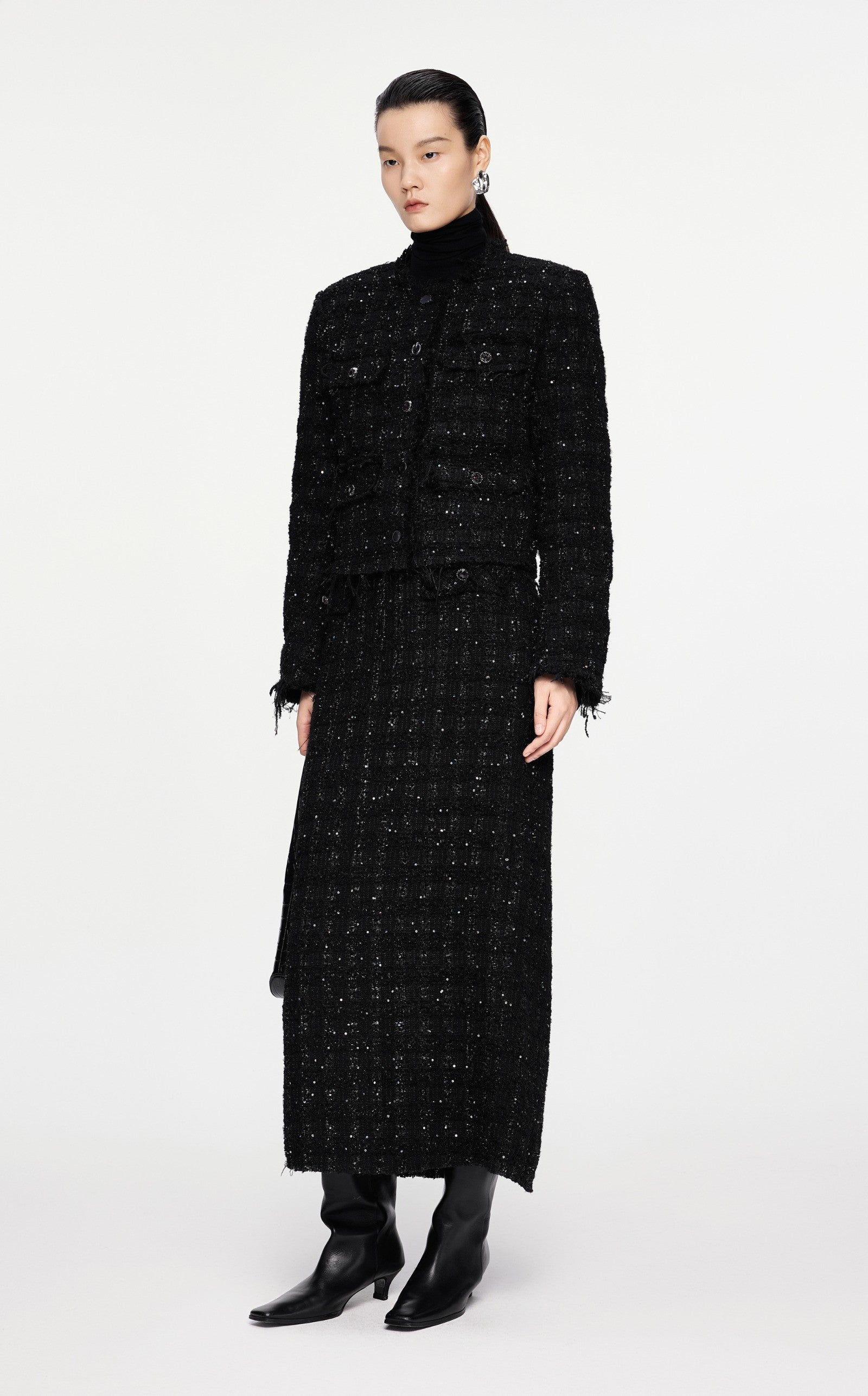 Damen Regular Daunenjacke mit Funkel-Optik & Fransensaum JNBY